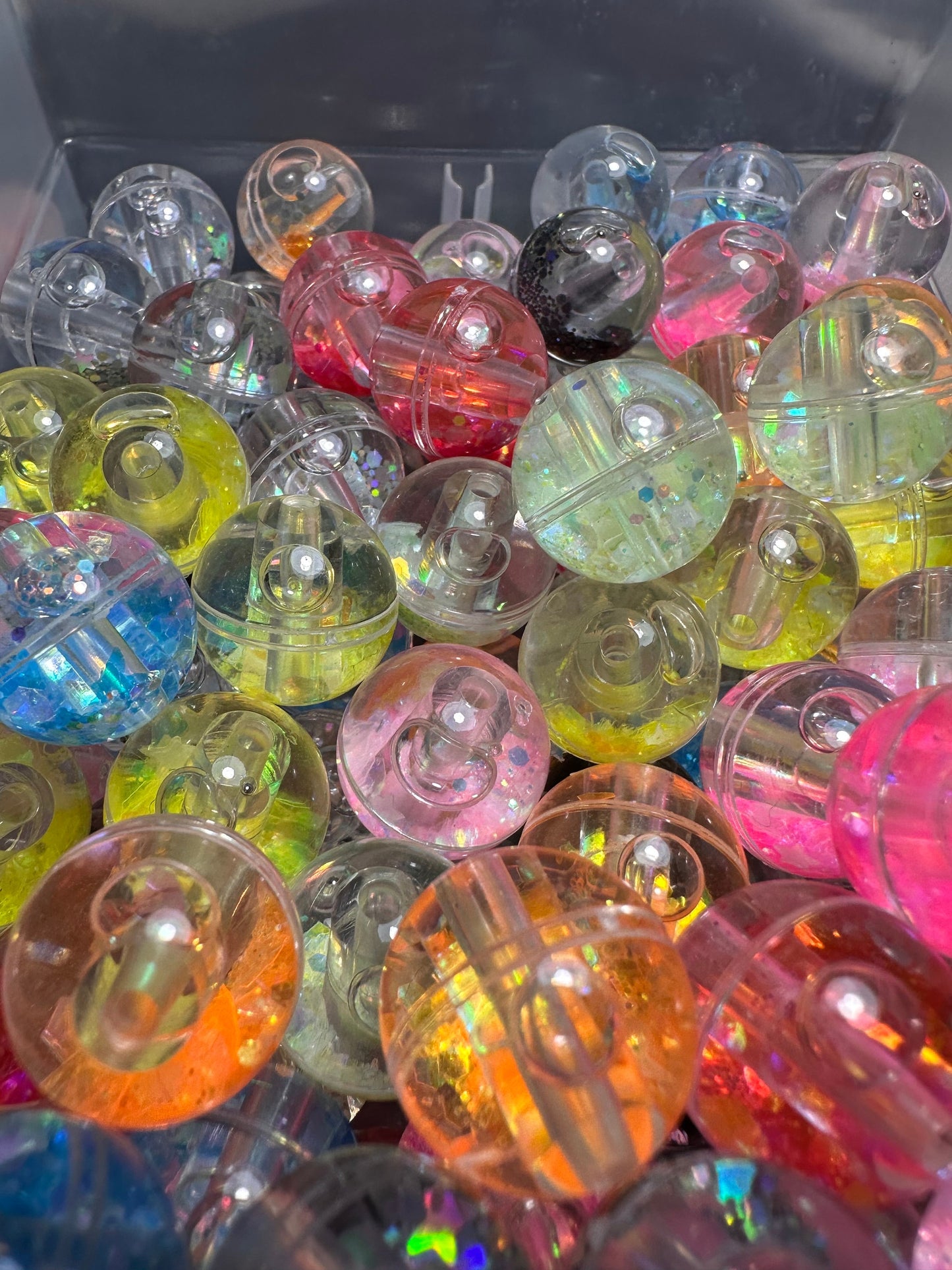 Glitter liquid beads/ shaker beads/ snow globe beads/ jewelry Bead/ beadable pen beads/ keychain bead/ DIY/ Five (5) beads included/ 18mm