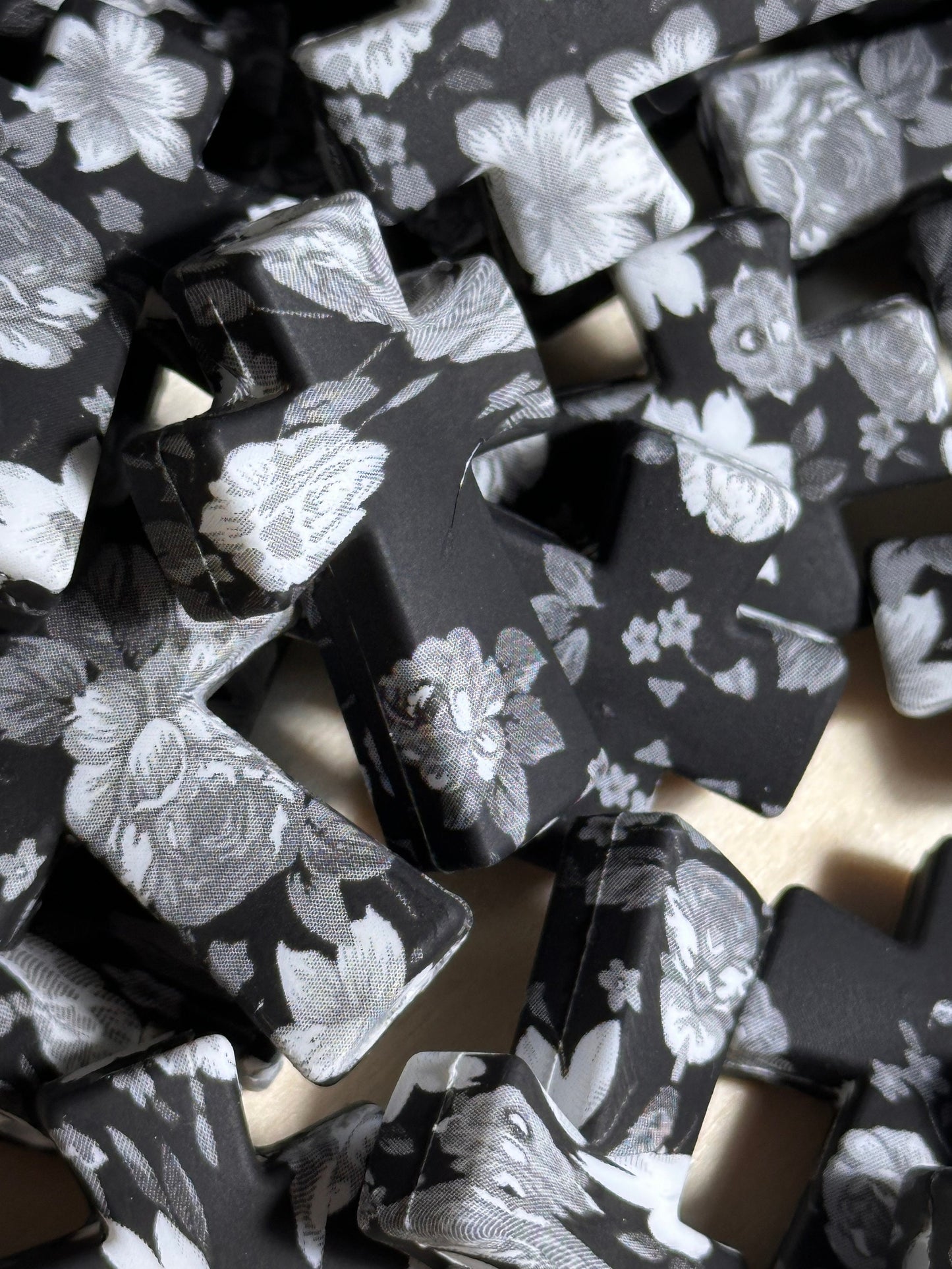 Cross Floral /New Focal Bead/ beadable pen/ Silicone bead/ keychain bead/ 2 beads included/monochrome/ black and white floral/ flowers