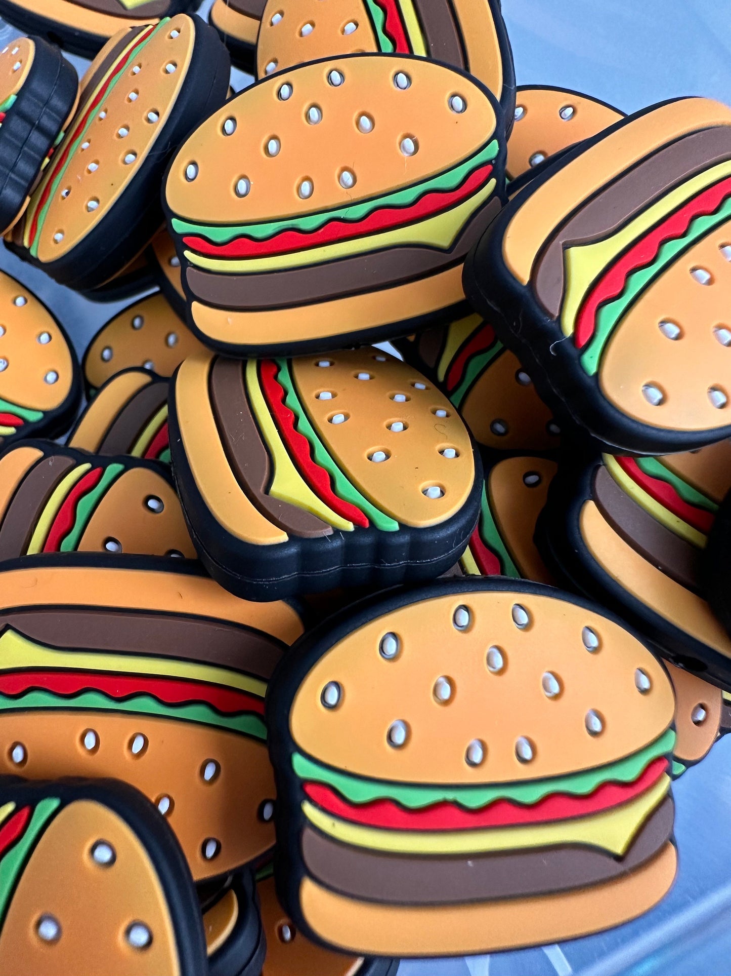 Burger Focal Bead/ beadable pen/ Silicone bead/ keychain bead/hamburger/food