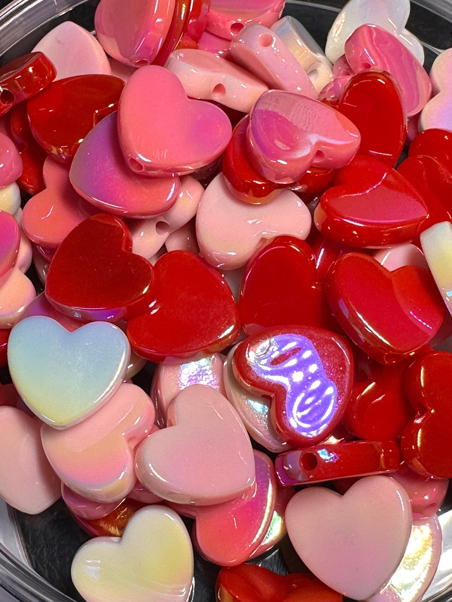 Flat heart beads/ beadable pen/ acrylic bead/ keychain bead/ Ten (10) beads included/ hole top to bottom