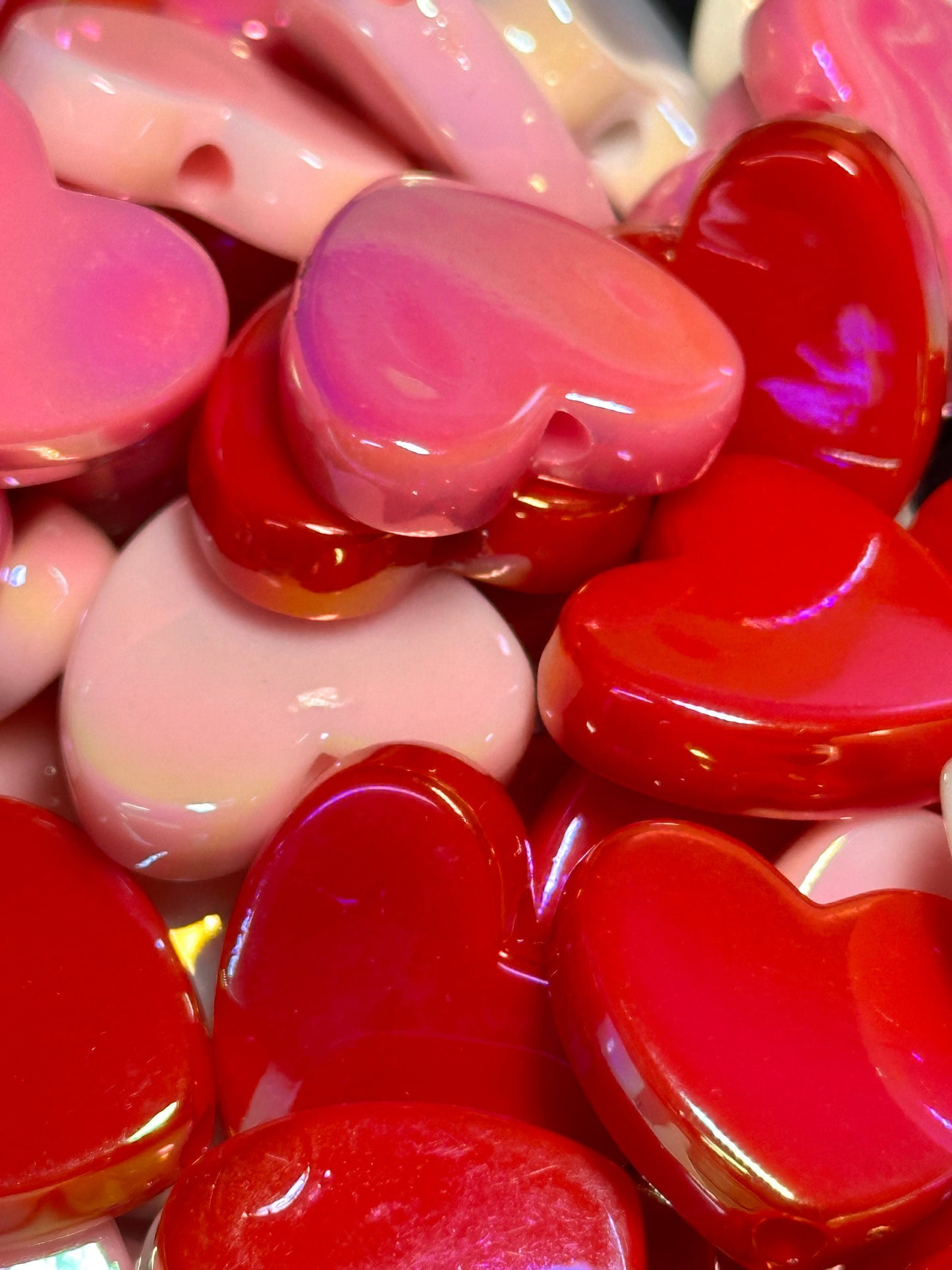 Flat heart beads/ beadable pen/ acrylic bead/ keychain bead/ Ten (10) beads included/ hole top to bottom