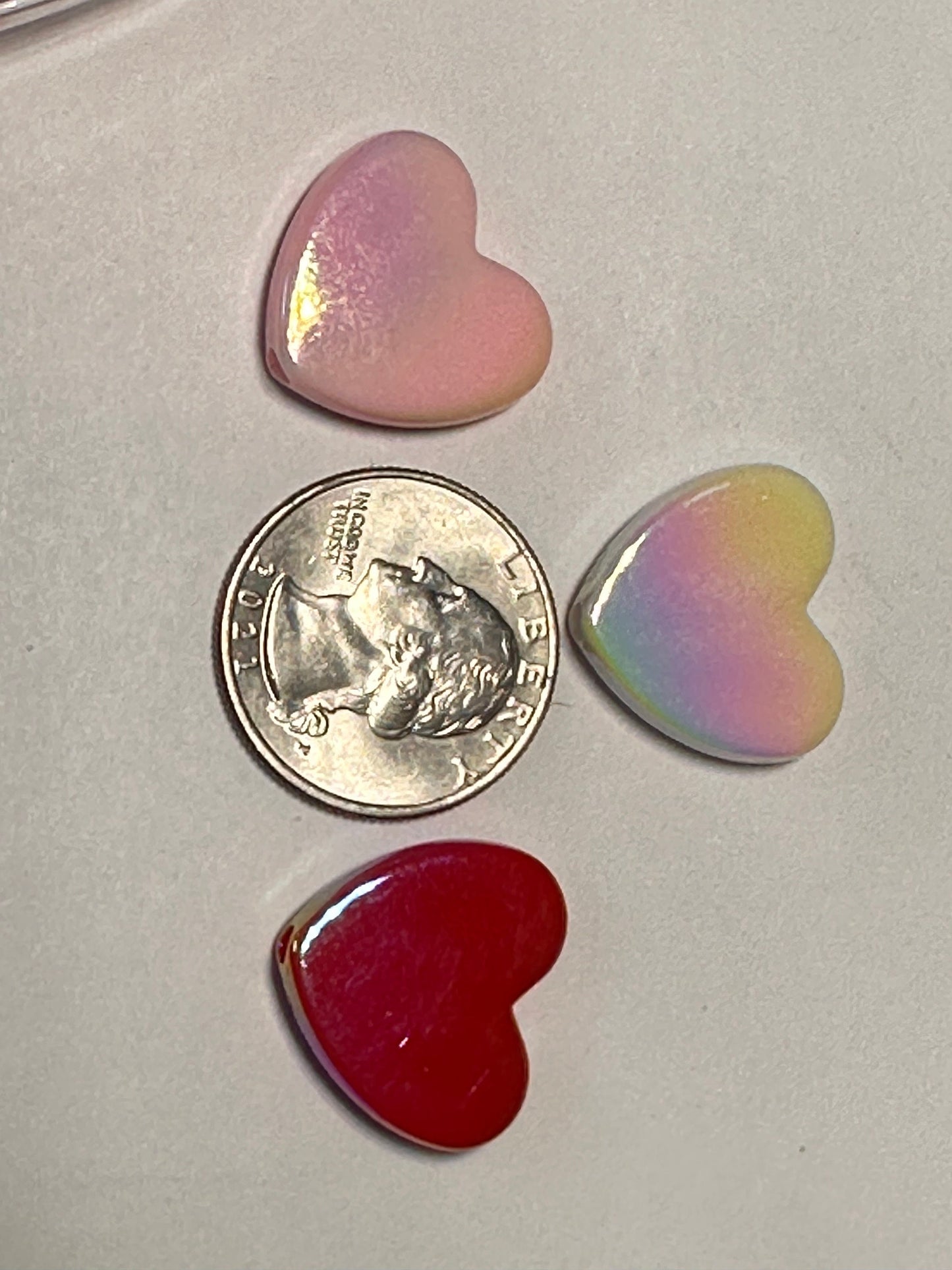 Flat heart beads/ beadable pen/ acrylic bead/ keychain bead/ Ten (10) beads included/ hole top to bottom