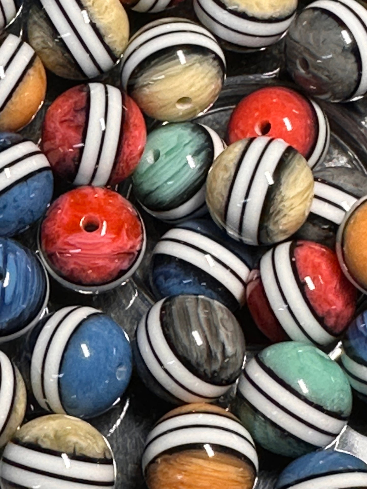 Striped 16mm beads / Focal Bead/ beadable pen/ acrylic bead/ keychain bead/ Ten(10) beads included/