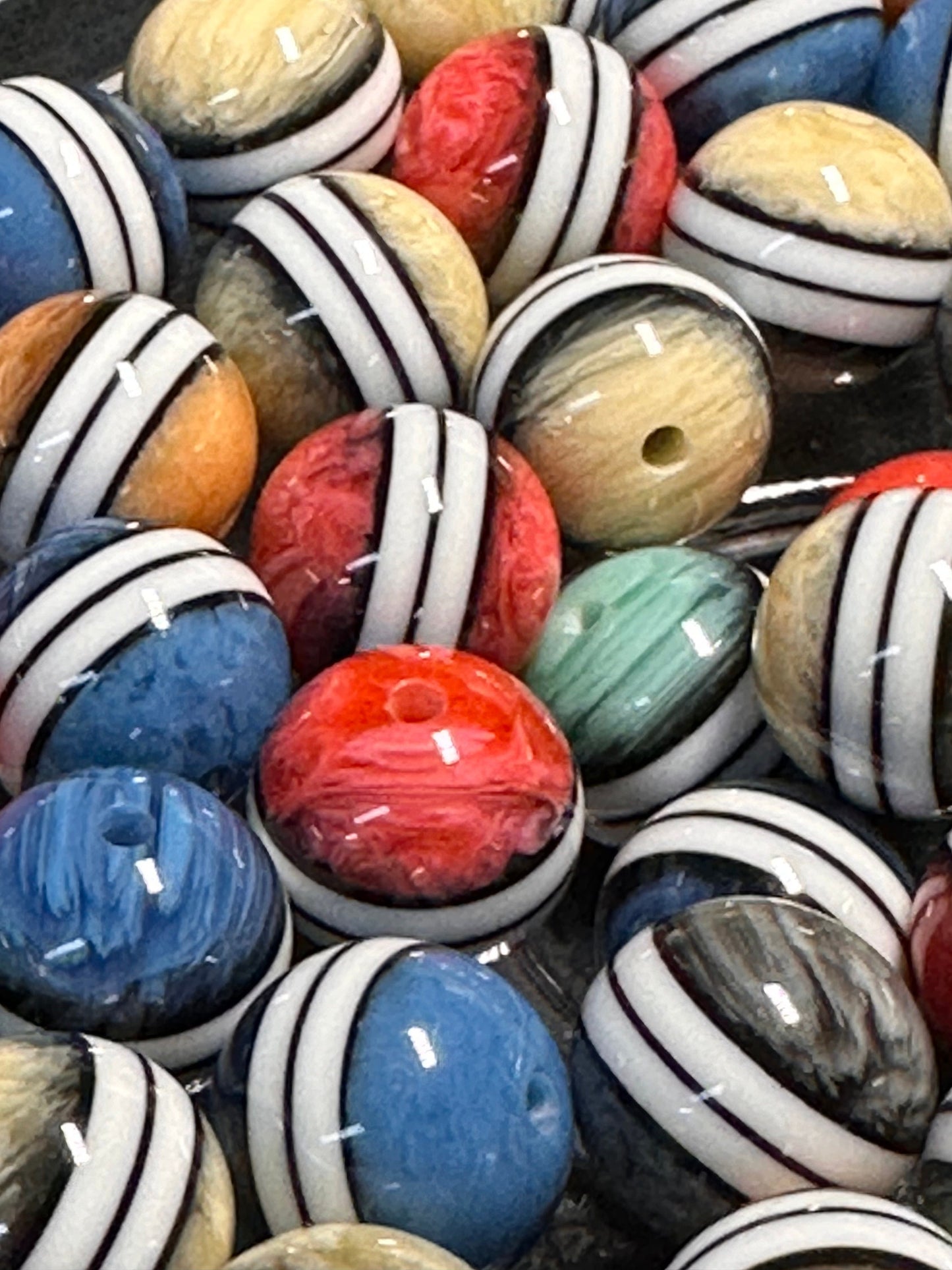 Striped 16mm beads / Focal Bead/ beadable pen/ acrylic bead/ keychain bead/ Ten(10) beads included/
