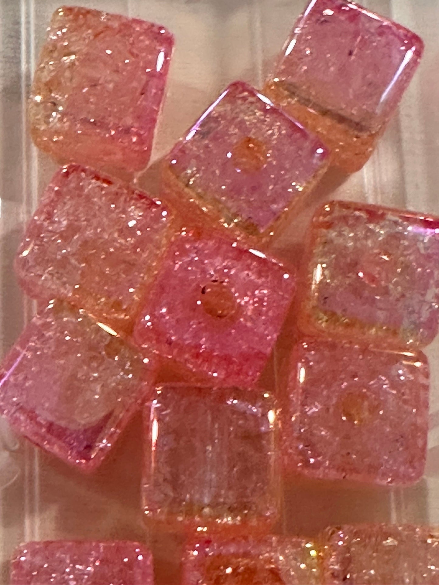 Pink crackle cubed shaped/Ten (10) beads included/ Bead/ beadable pen/ keychain bead/ cube bead/
