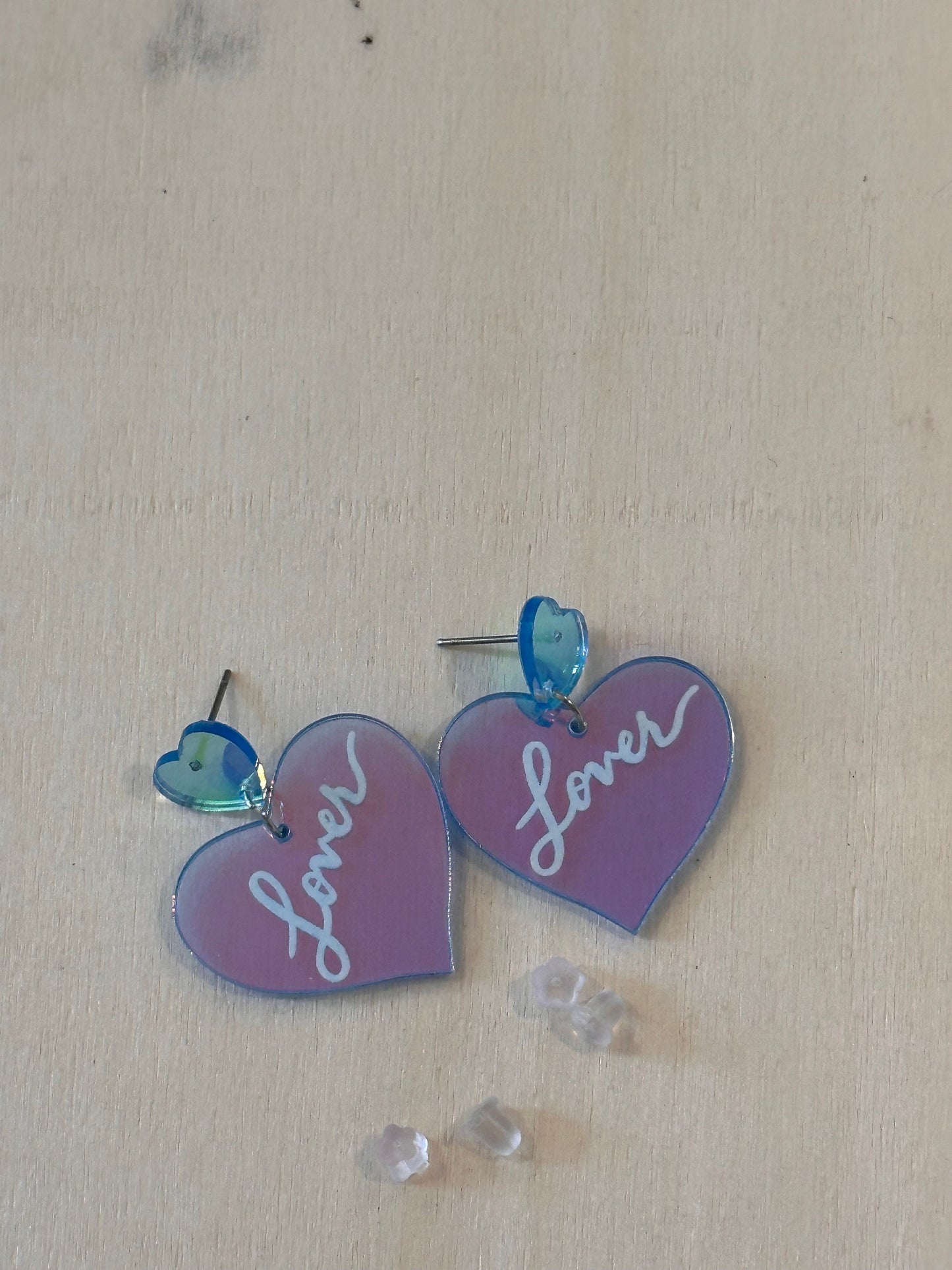 Taylor Swift acrylic laser cut earrings that say Lover/ Swiftie/ jewelry