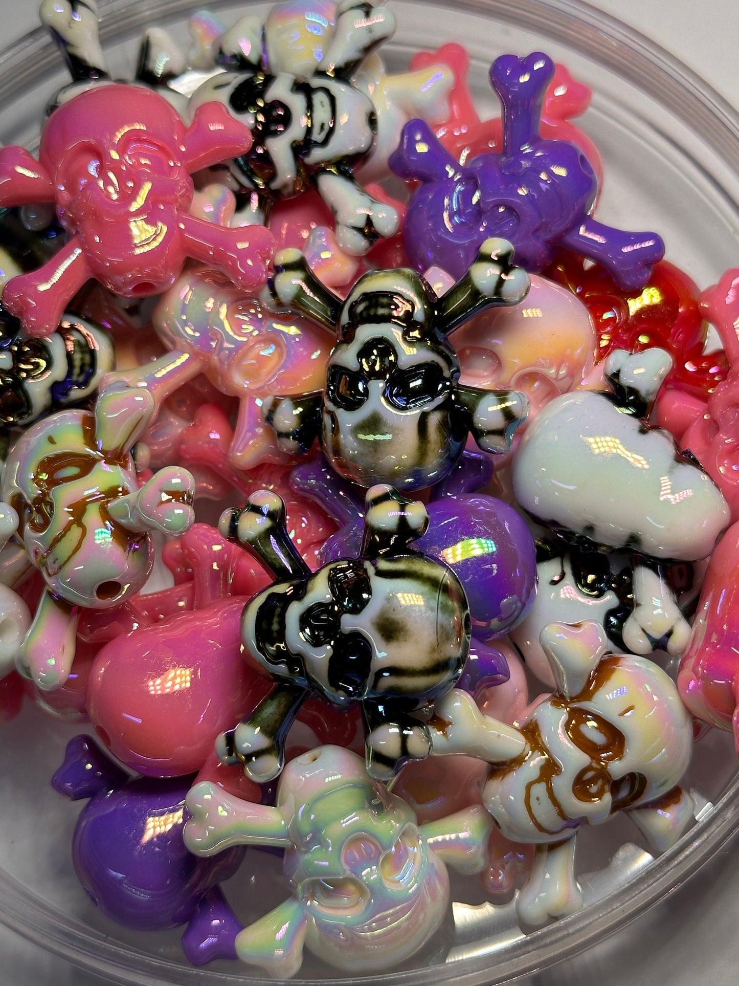 Six (6) acrylic assorted color skull and crossbones beads included/ jewelry Bead/ beadable pen beads/ keychain bead/