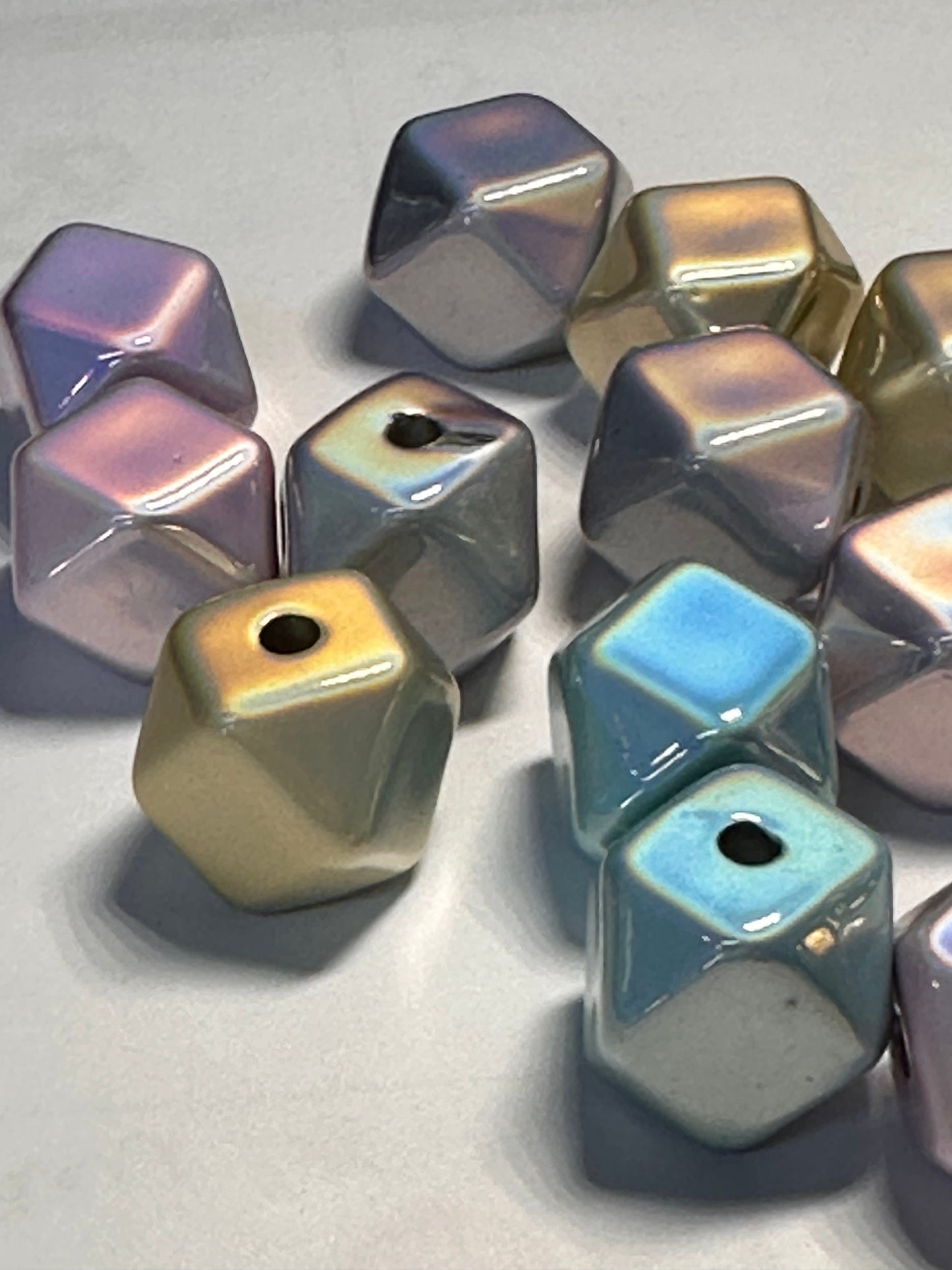 Ten (10) acrylic assorted random color hexagon beads included/ jewelry Bead/ beadable pen beads/ keychain bead/ DIY/ metallic matte