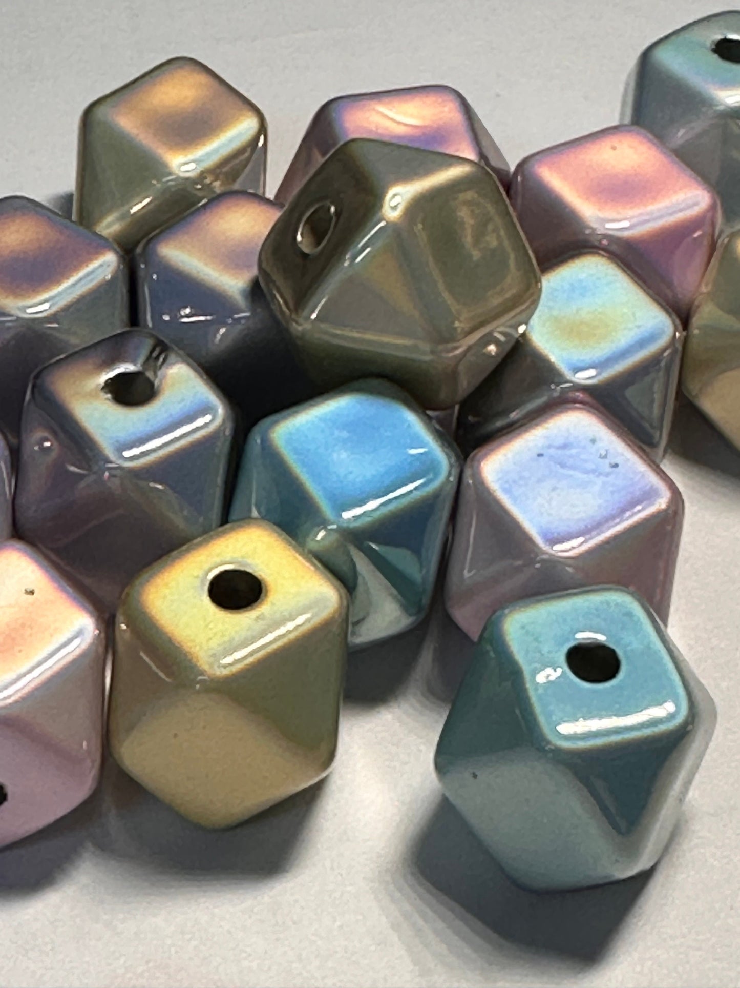 Ten (10) acrylic assorted random color hexagon beads included/ jewelry Bead/ beadable pen beads/ keychain bead/ DIY/ metallic matte