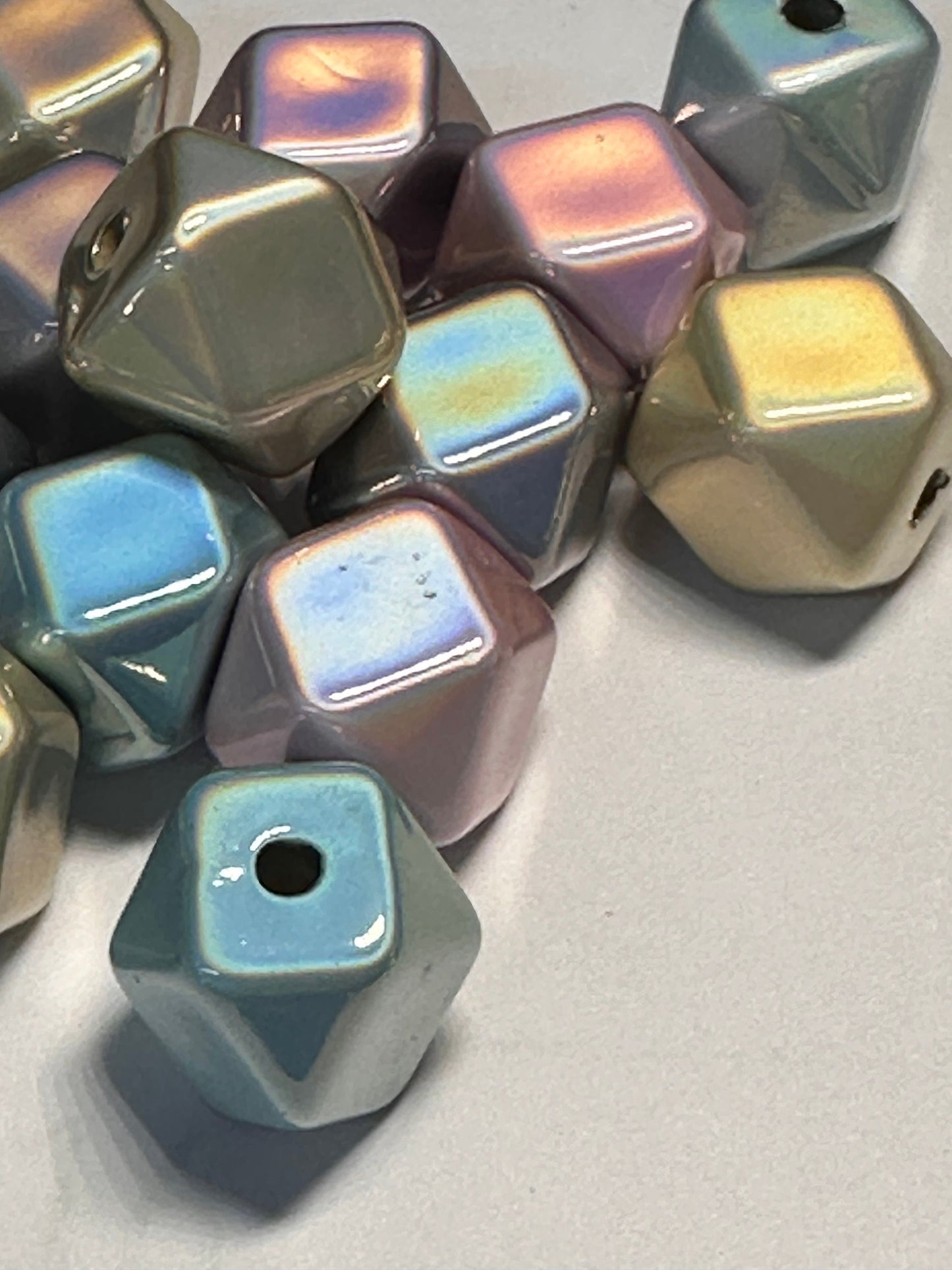 Ten (10) acrylic assorted random color hexagon beads included/ jewelry Bead/ beadable pen beads/ keychain bead/ DIY/ metallic matte