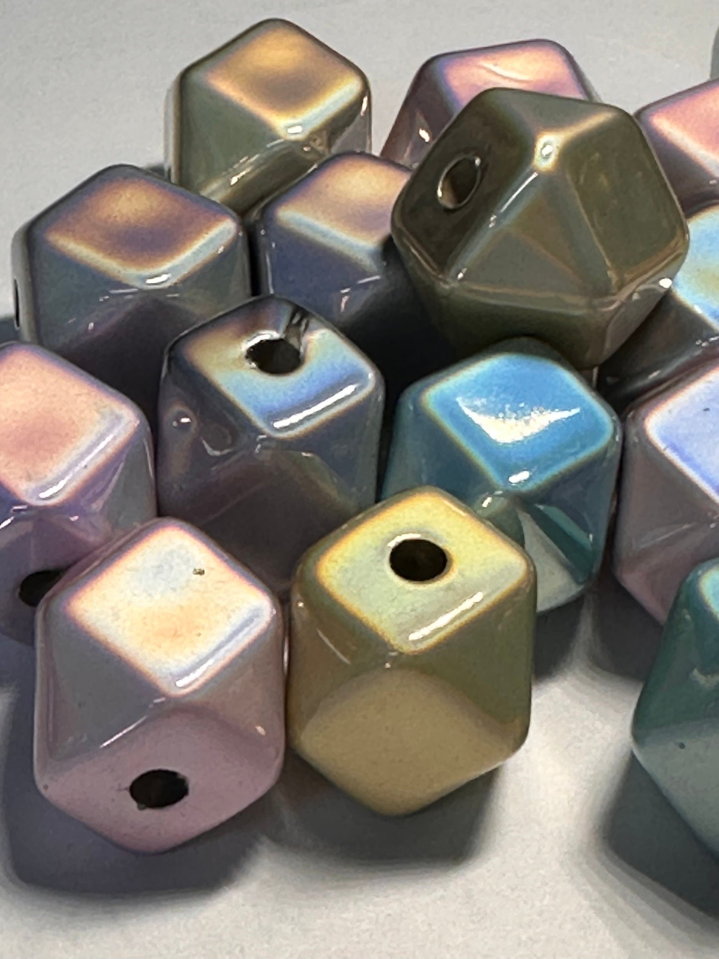 Ten (10) acrylic assorted random color hexagon beads included/ jewelry Bead/ beadable pen beads/ keychain bead/ DIY/ metallic matte