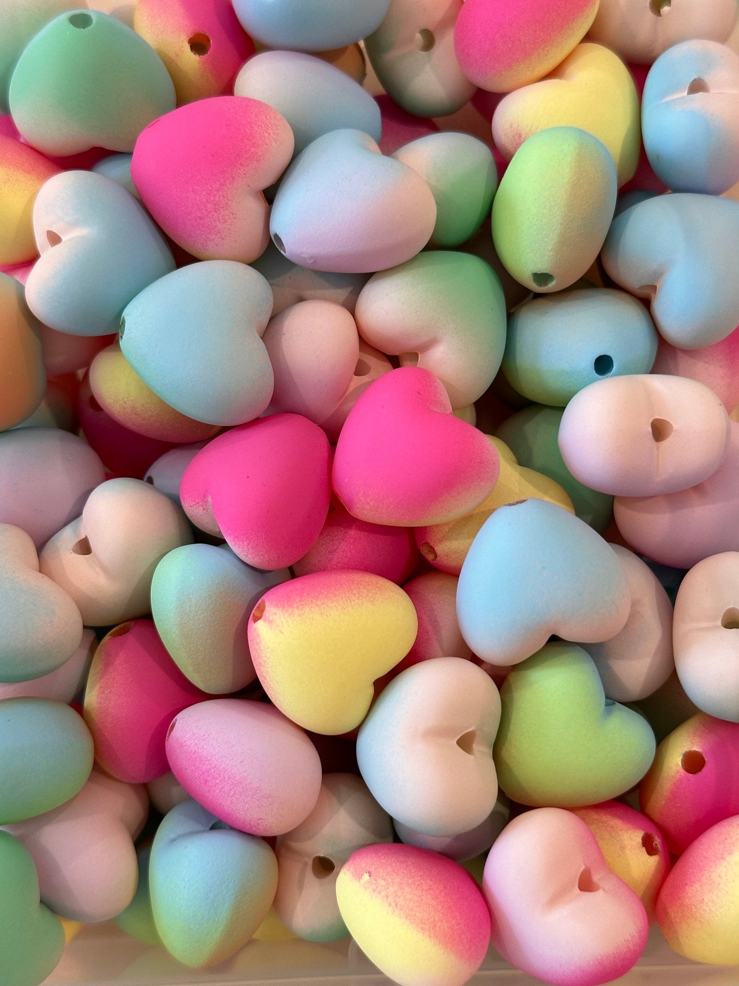 Ombre color heart beads /Perfect for pen beading /jewelry/ perfect to go with any tie dye pastels/Ten (10) random chosen/approx 22mm