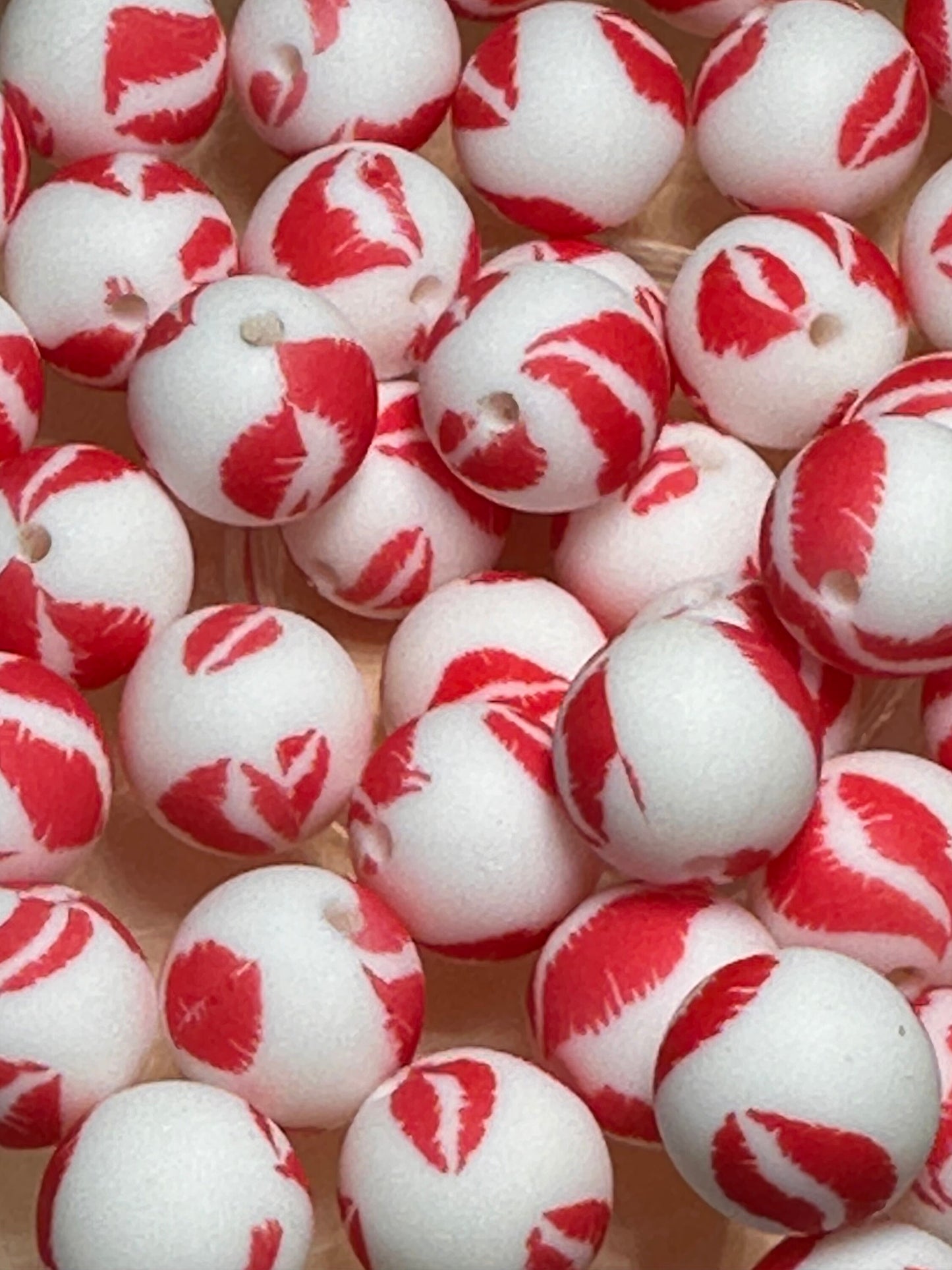 White with red lips silicone beads included/DIY Bead/ beadable pen/ keychain bead/ Ten beads included