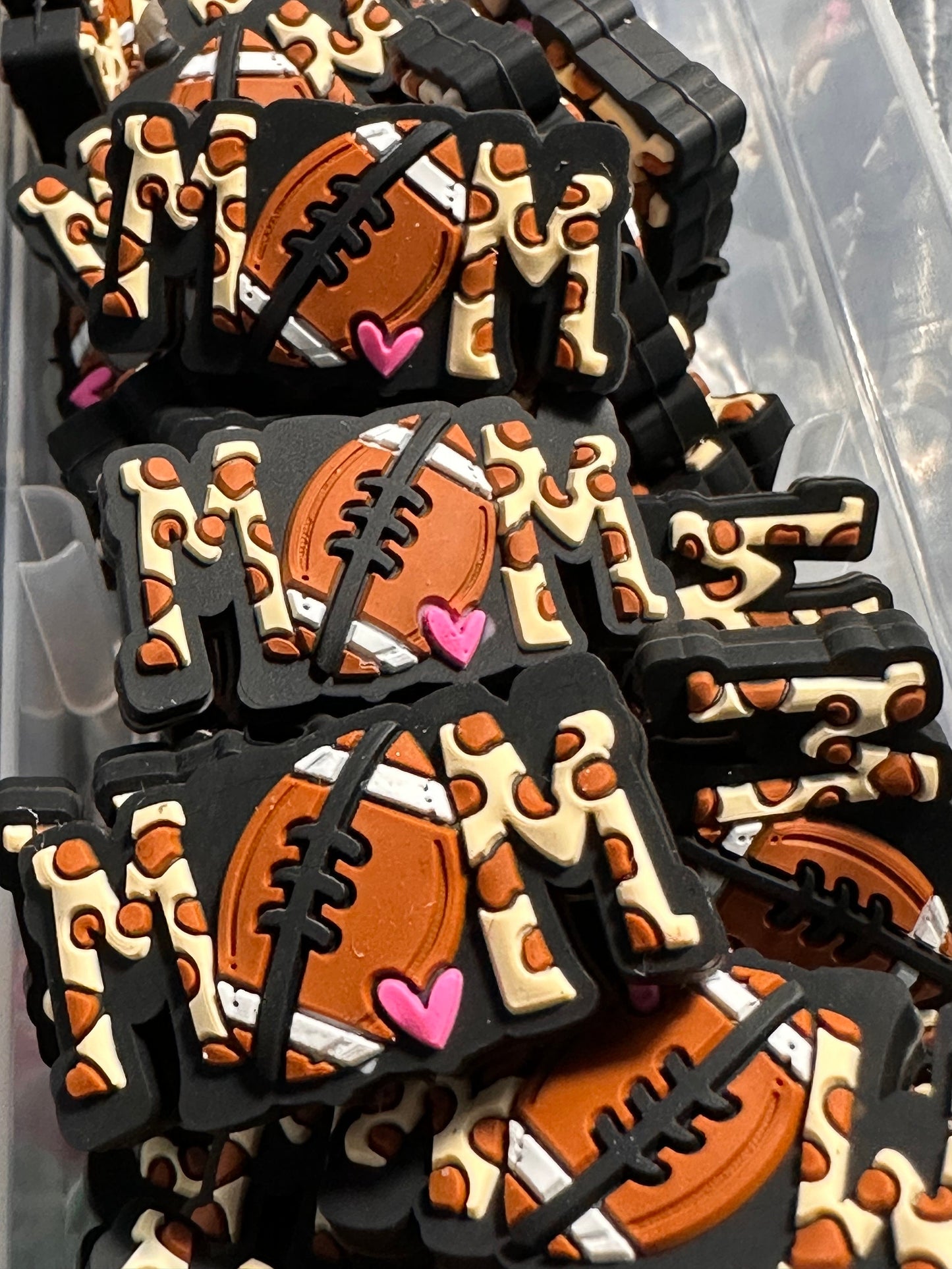Football Mom/ Focal Bead/ beadable pen/ Silicone bead/ keychain bead/ leopard print/ Two beads included