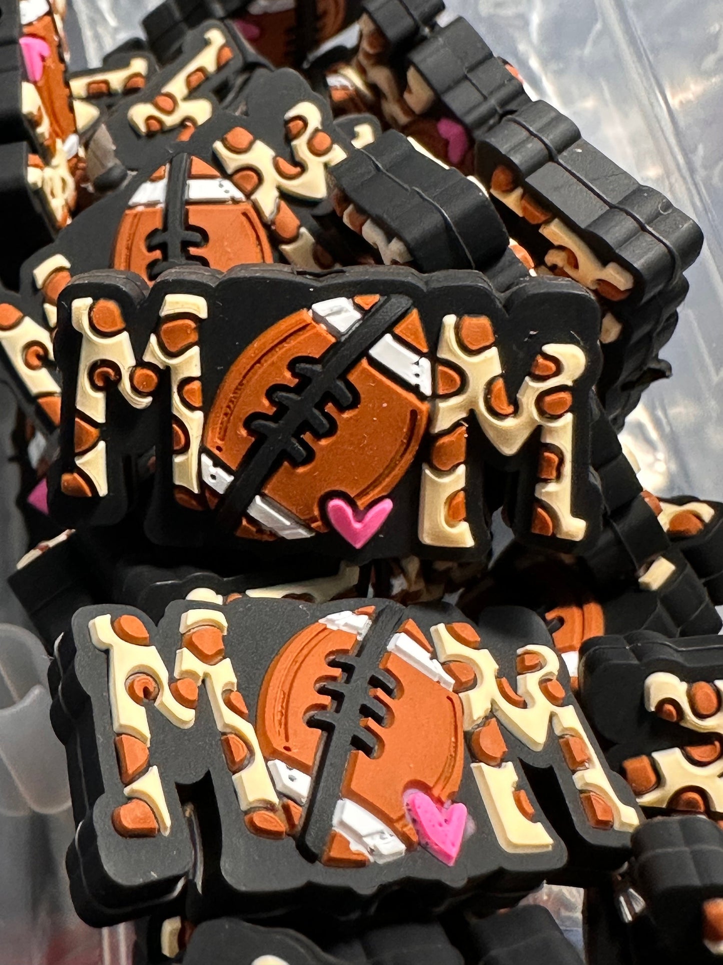 Football Mom/ Focal Bead/ beadable pen/ Silicone bead/ keychain bead/ leopard print/ Two beads included