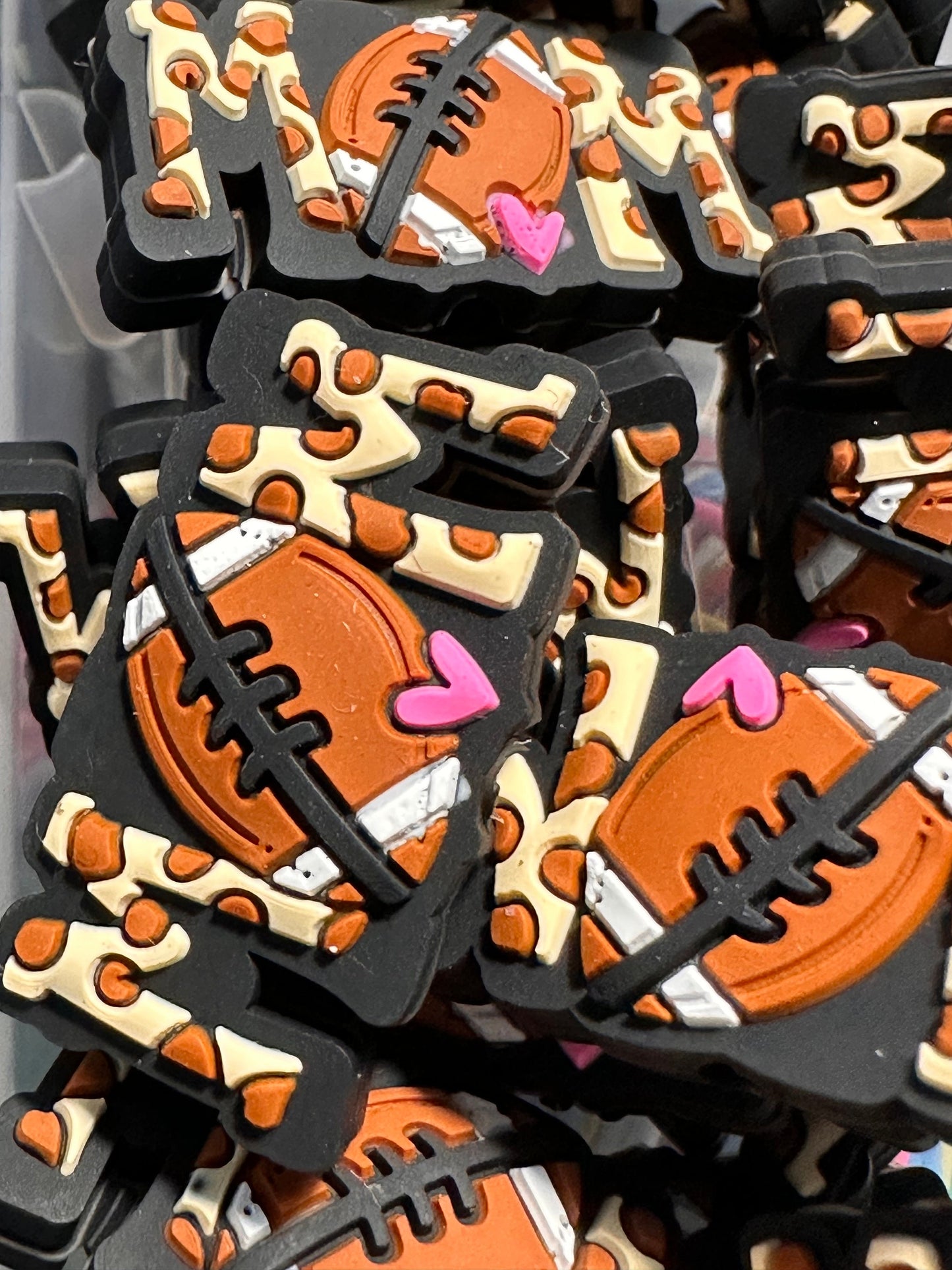 Football Mom/ Focal Bead/ beadable pen/ Silicone bead/ keychain bead/ leopard print/ Two beads included