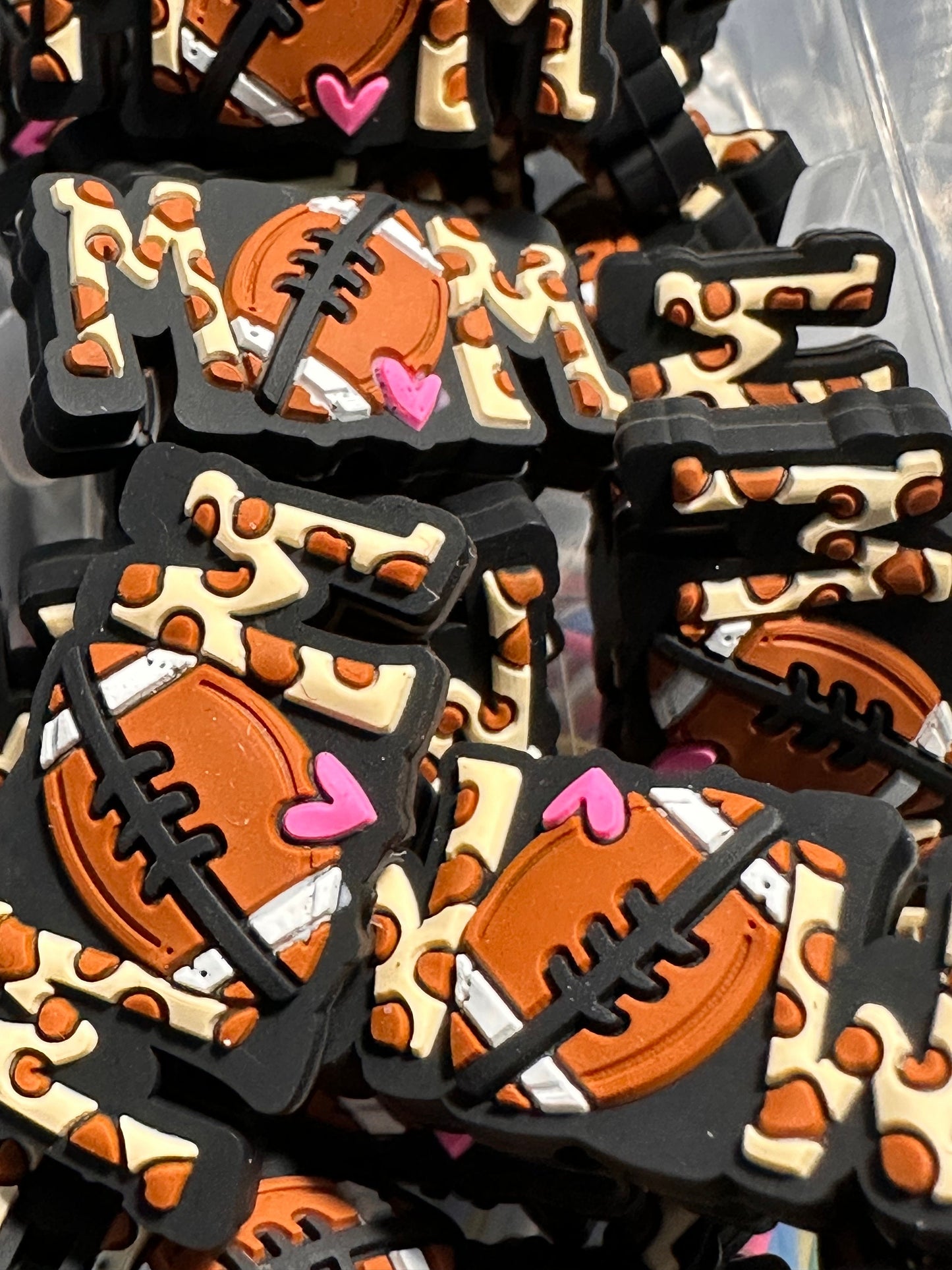 Football Mom/ Focal Bead/ beadable pen/ Silicone bead/ keychain bead/ leopard print/ Two beads included