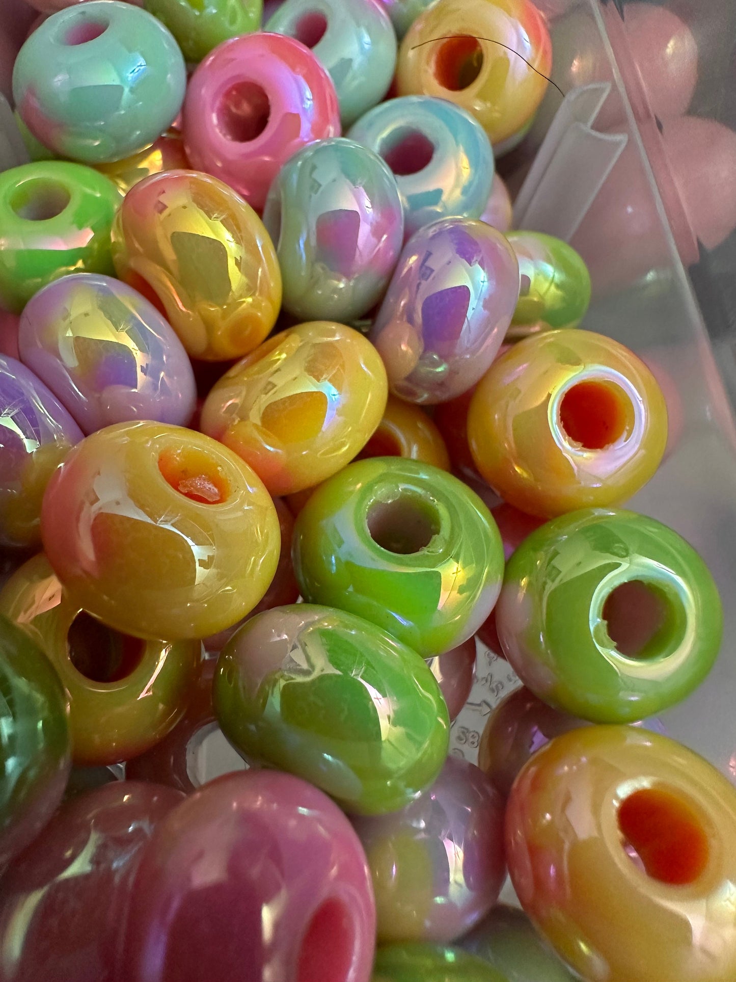 Hearts and stars design spacer beads/ beadable pen/ acrylic bead/ keychain bead/ Ten (10) beads included/ hole top to bottom/ designs on sides of beads