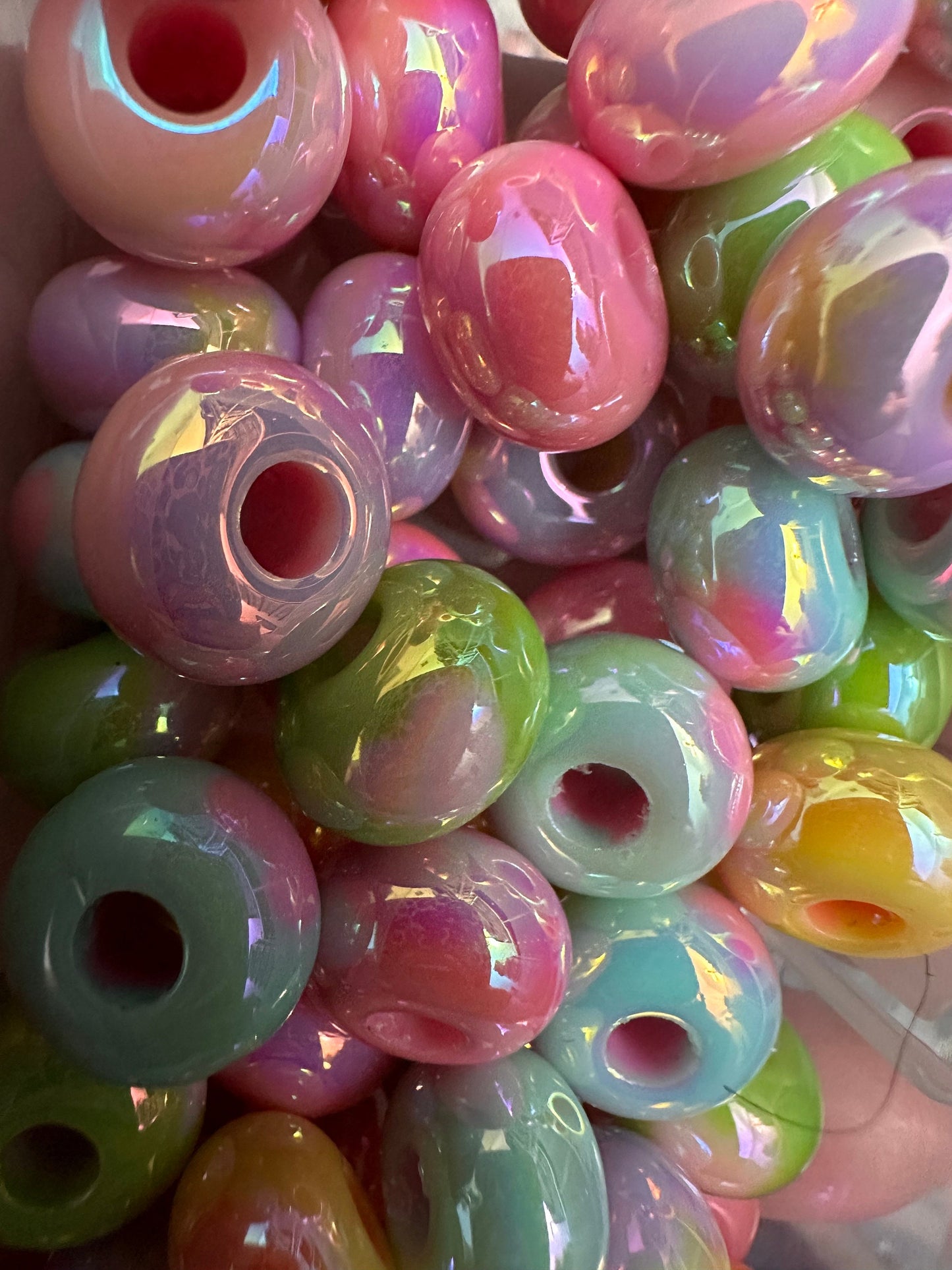 Hearts and stars design spacer beads/ beadable pen/ acrylic bead/ keychain bead/ Ten (10) beads included/ hole top to bottom/ designs on sides of beads