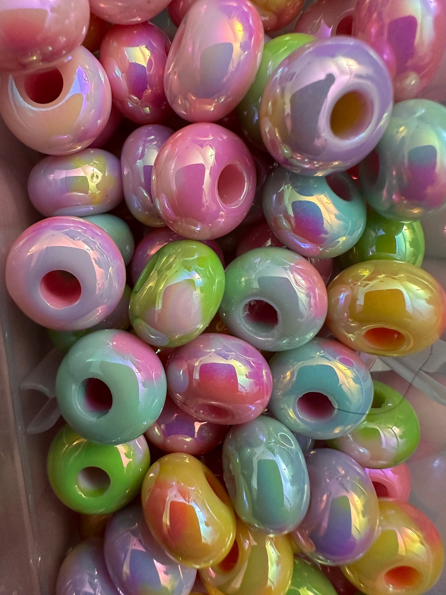 Hearts and stars design spacer beads/ beadable pen/ acrylic bead/ keychain bead/ Ten (10) beads included/ hole top to bottom/ designs on sides of beads
