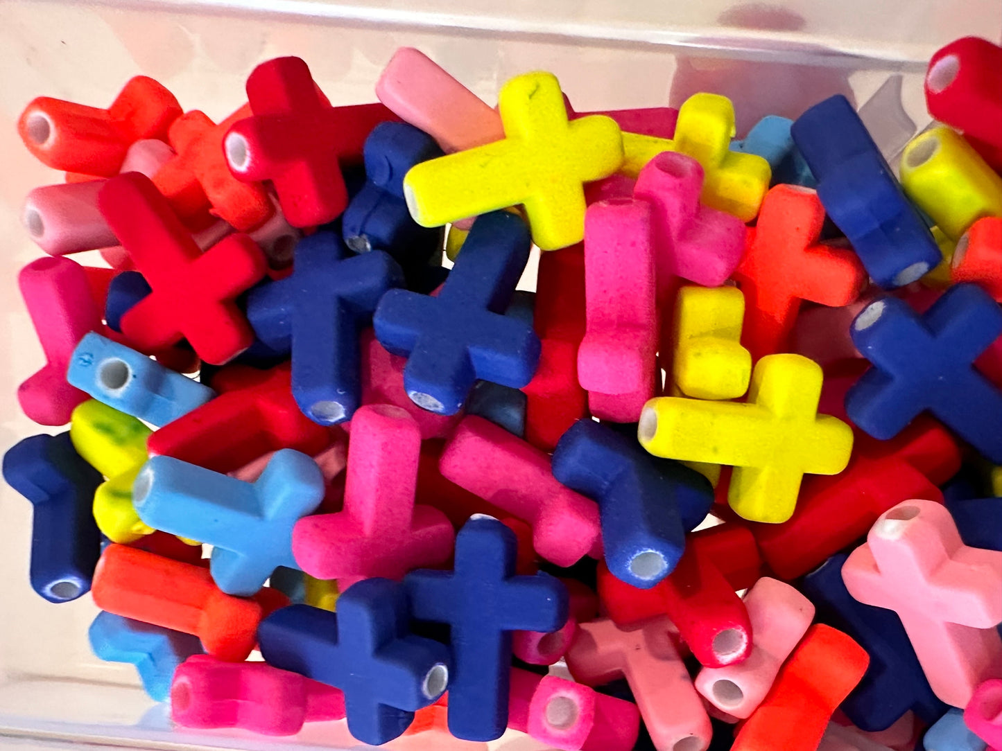 Bright colored Cross beads/Twenty (20)small beads included/ Mixed colors of loose acrylic beads/ Perfect for pen beading and jewelry DIY/ small beads