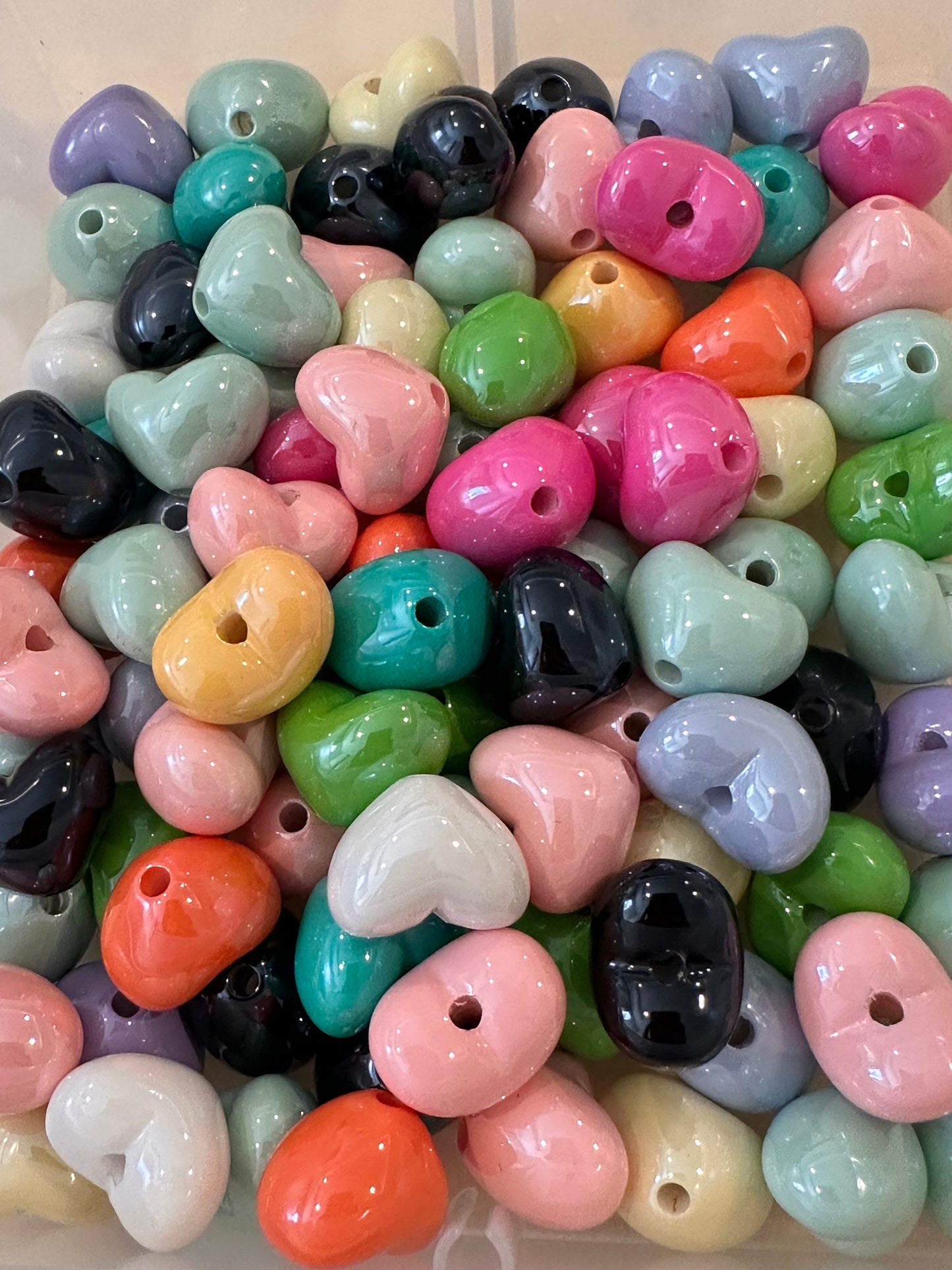Heart beads/ Mixed colors of loose acrylic beads/pen beading/jewelry DIY/Ten (10) hearts included