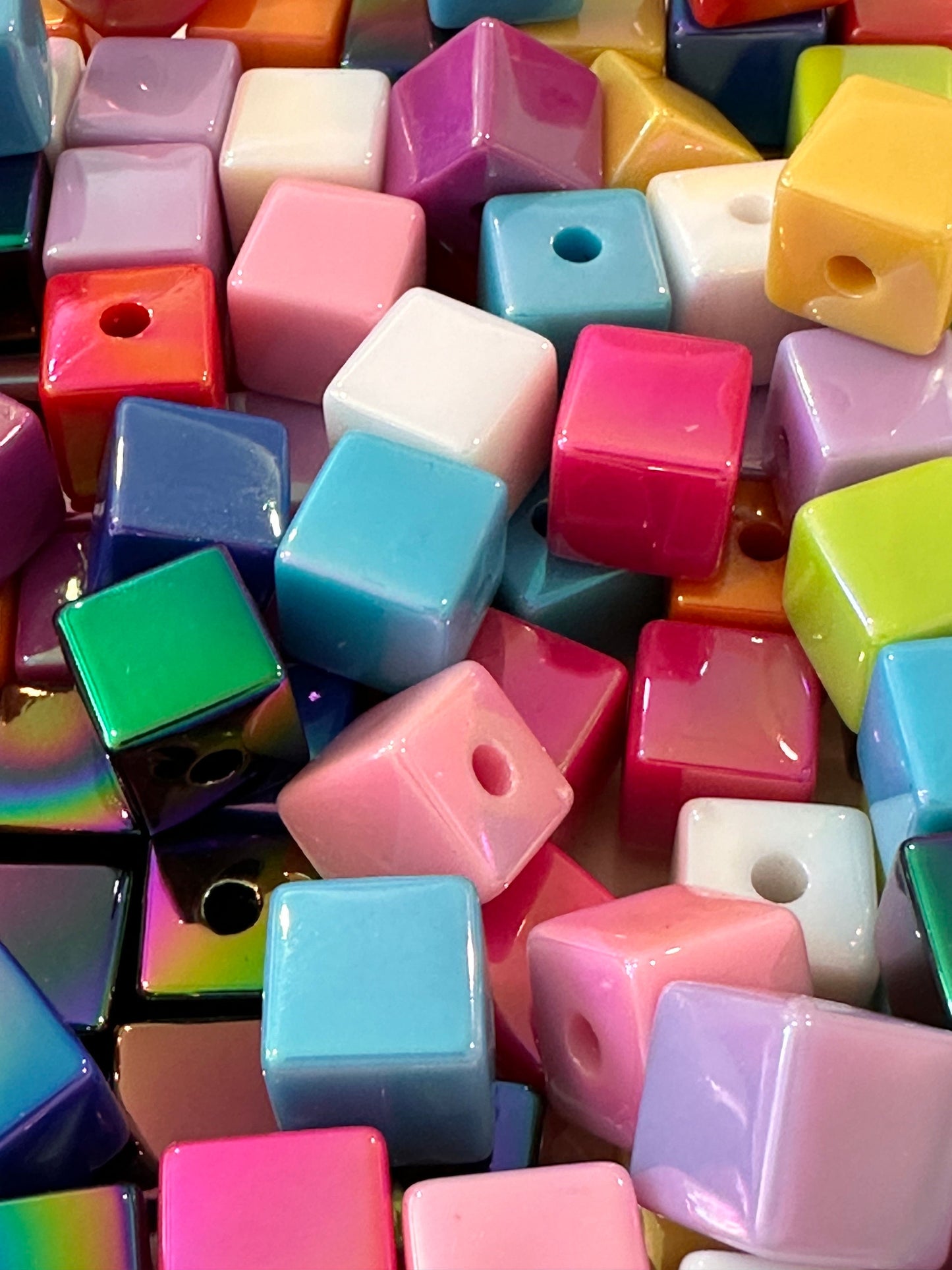 Acrylic assorted color cubed shaped/beadable pen/ keychain bead/square bead/ 10 beads included