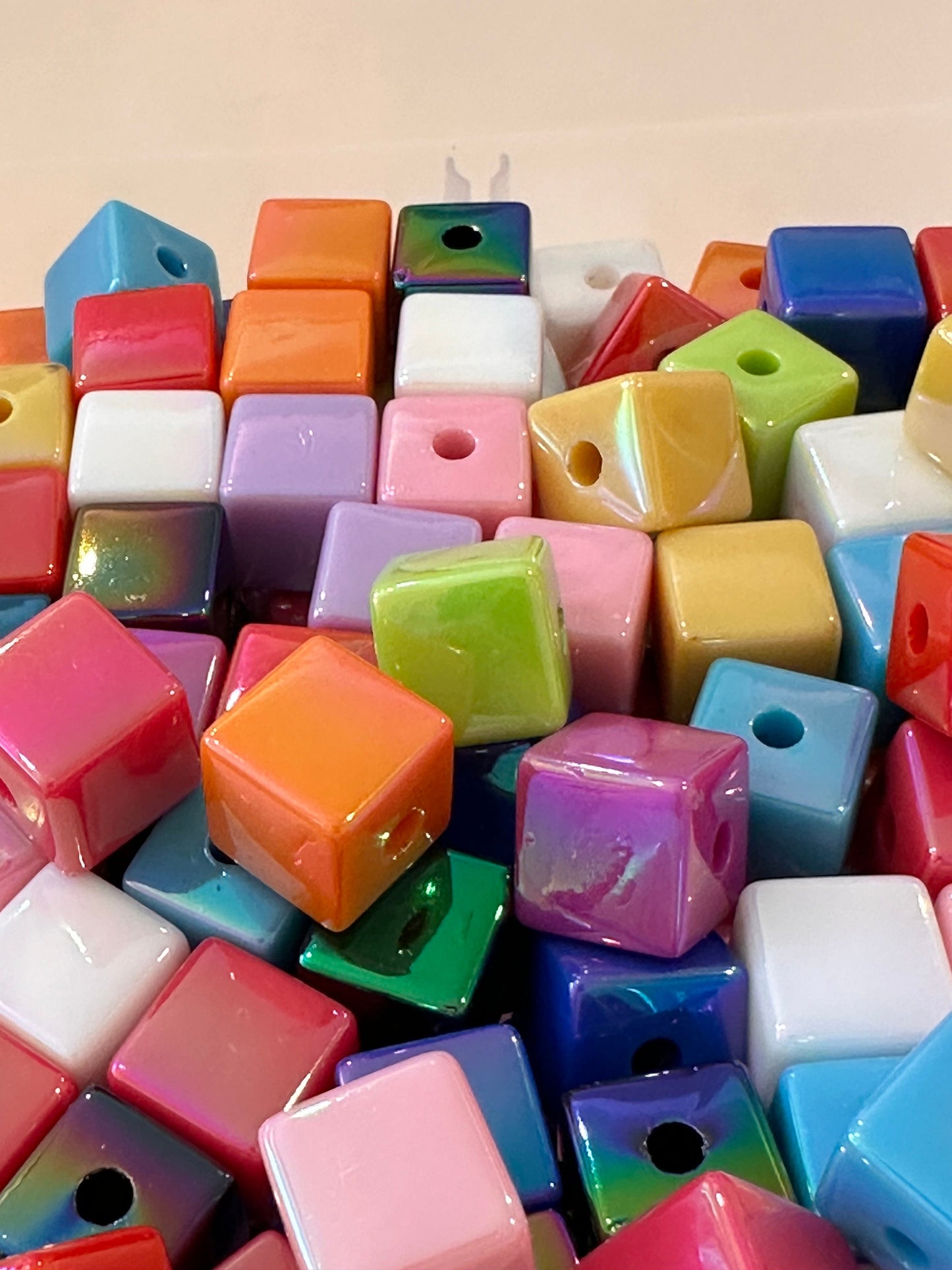 Acrylic assorted color cubed shaped/beadable pen/ keychain bead/square bead/ 10 beads included