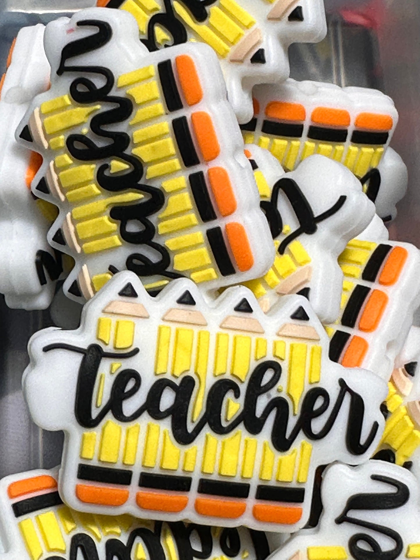 Teacher Focal Bead/ beadable pen/ Silicone bead/ keychain bead/ teach love inspire/