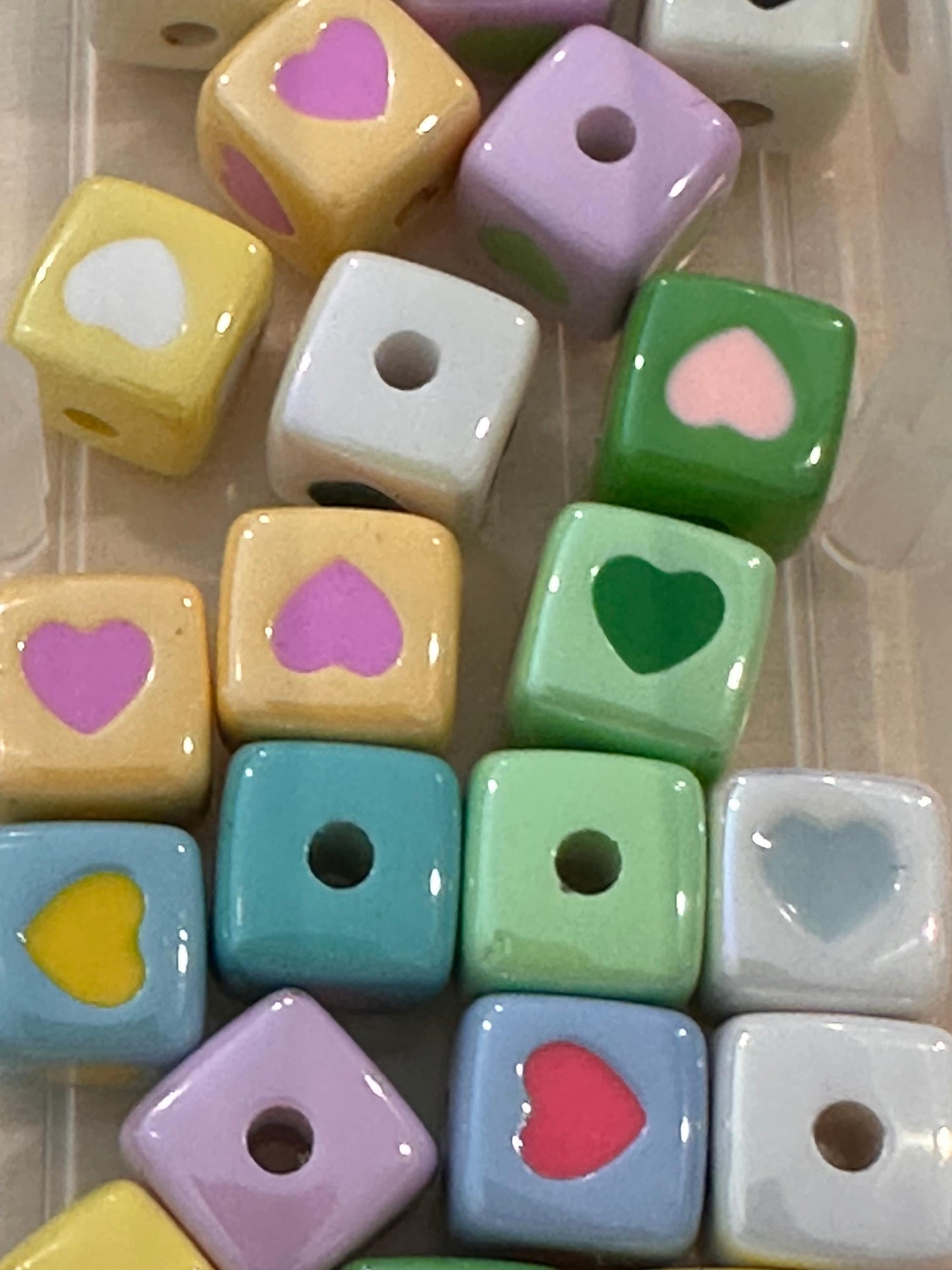 Ten (10) acrylic assorted color cubed shaped beads included/ heart cube Bead/ beadable pen/ keychain bead/square bead/medium size cube 14mm