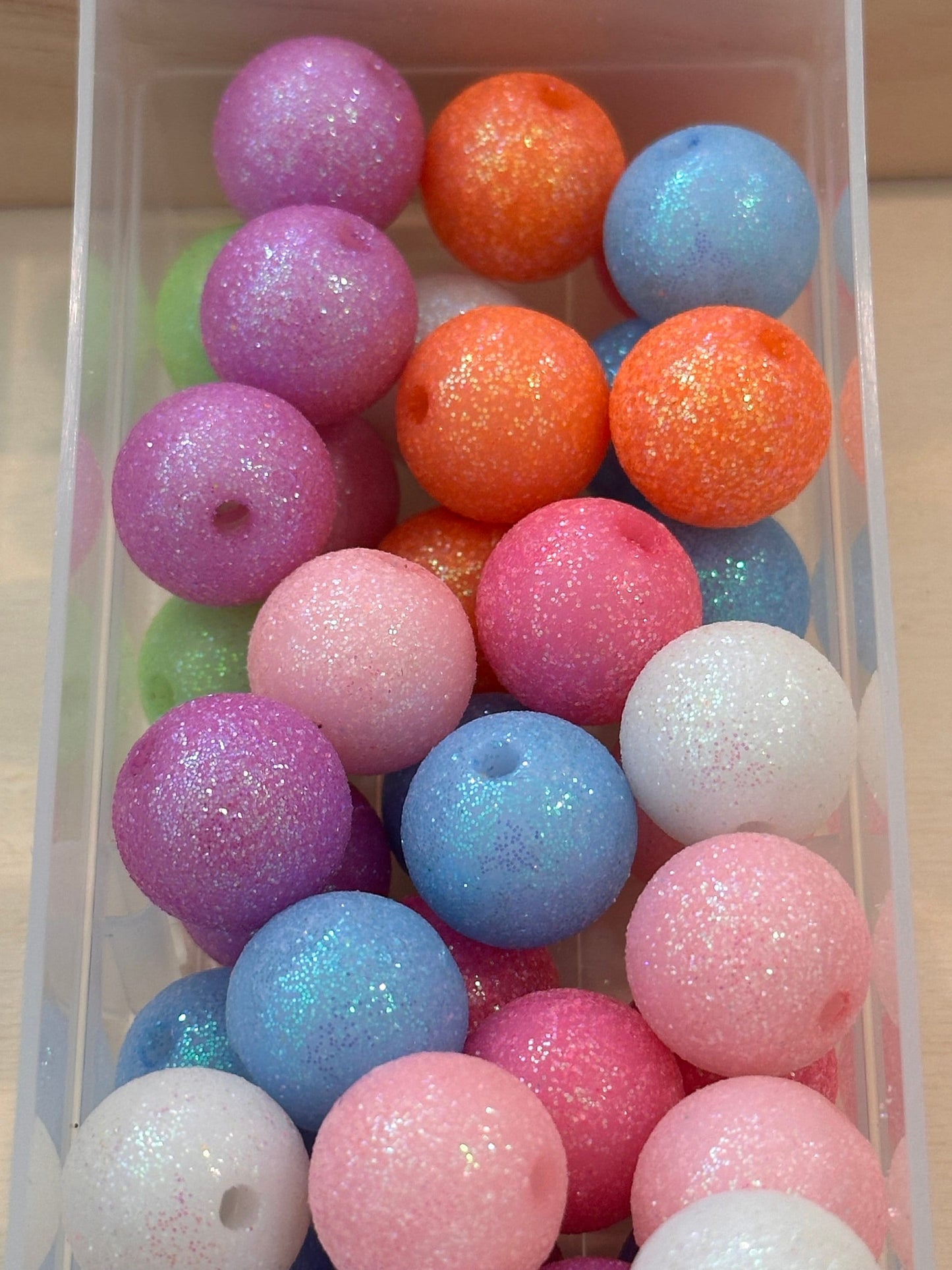 Ten (10) acrylic assorted color beads included/ glitter Bead/ beadable pen/ keychain bead/round 16mm bead/Color mix beads