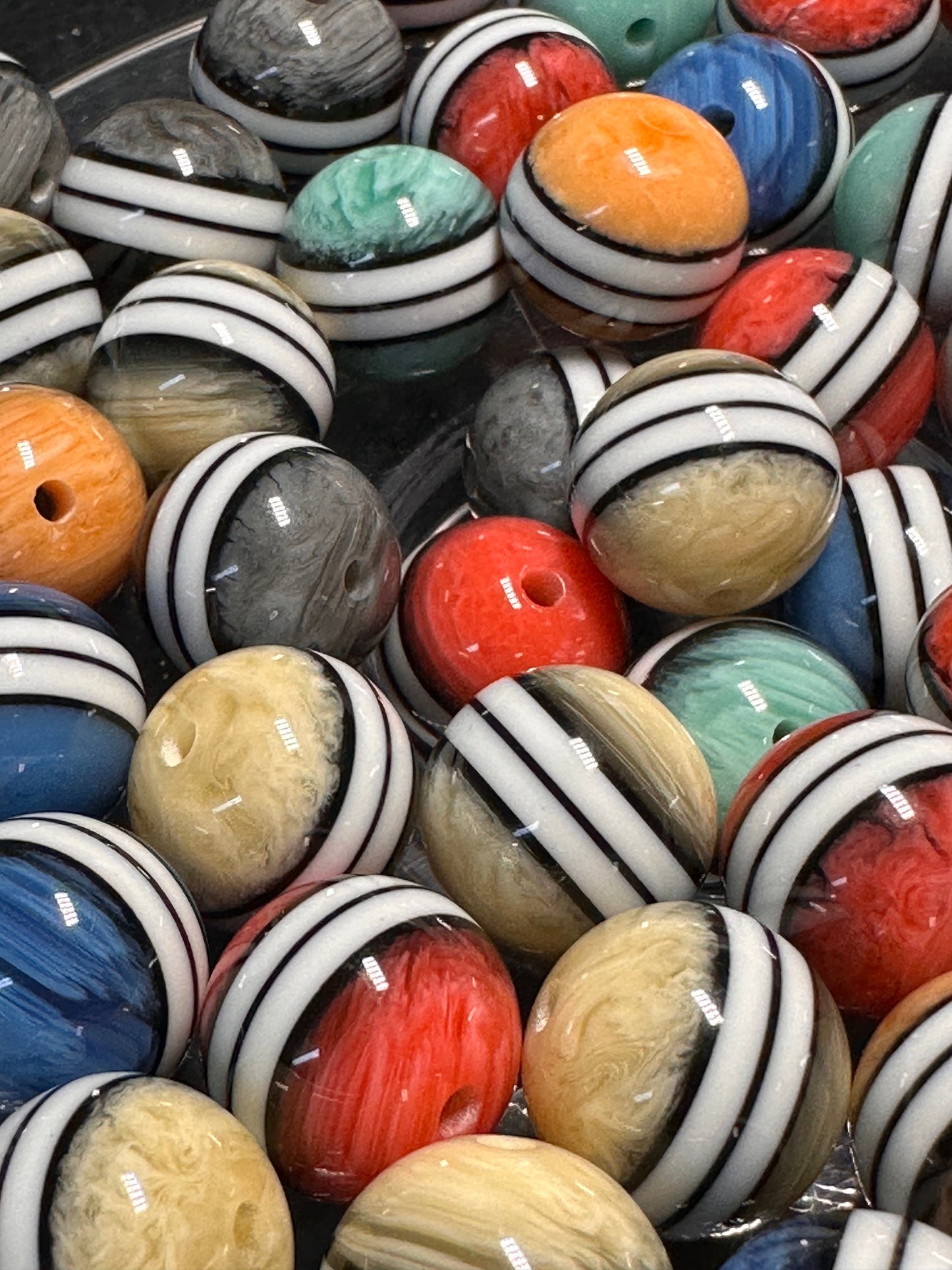 Striped 16mm beads / Focal Bead/ beadable pen/ acrylic bead/ keychain bead/ Ten(10) beads included/