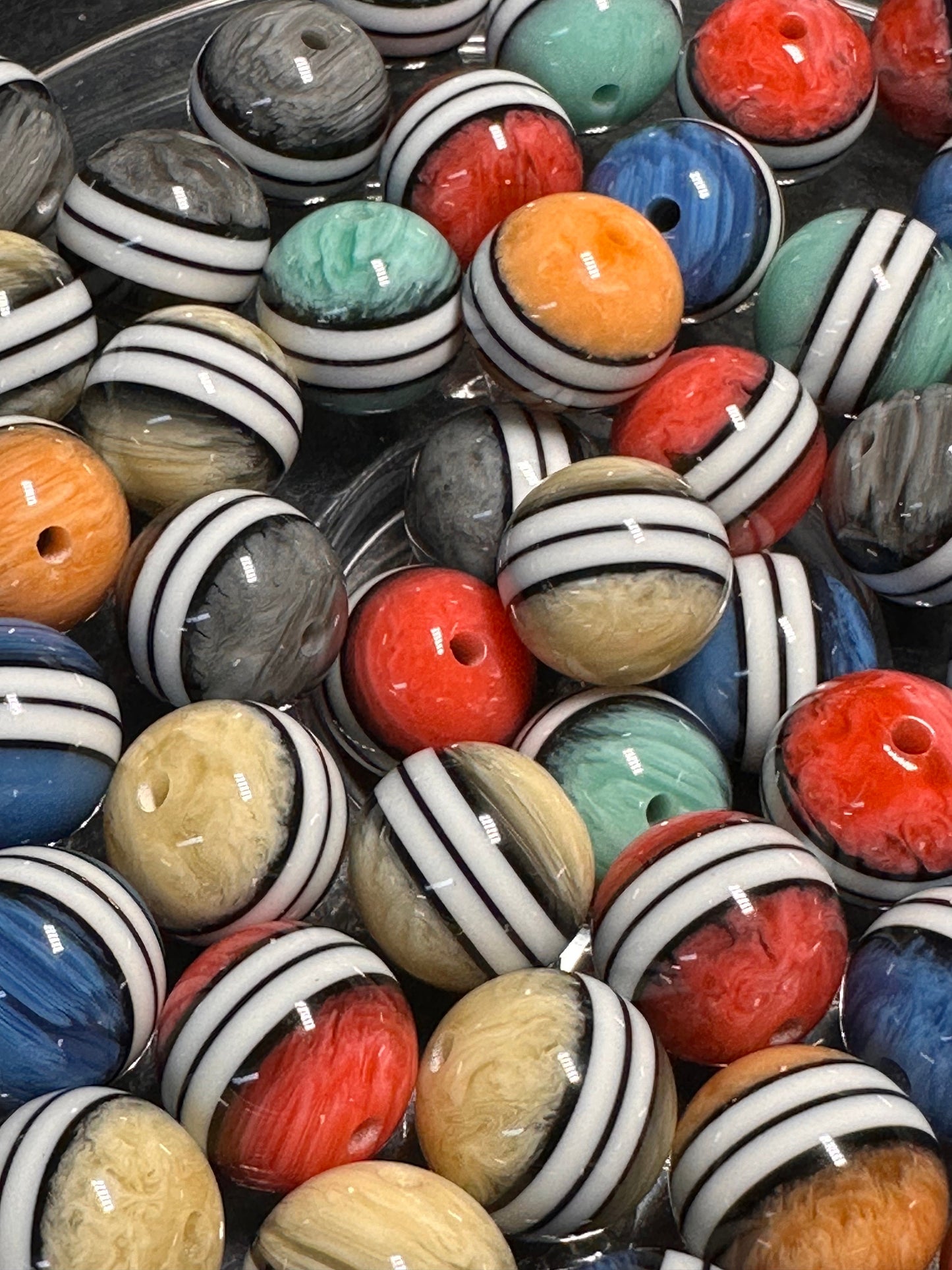 Striped 16mm beads / Focal Bead/ beadable pen/ acrylic bead/ keychain bead/ Ten(10) beads included/