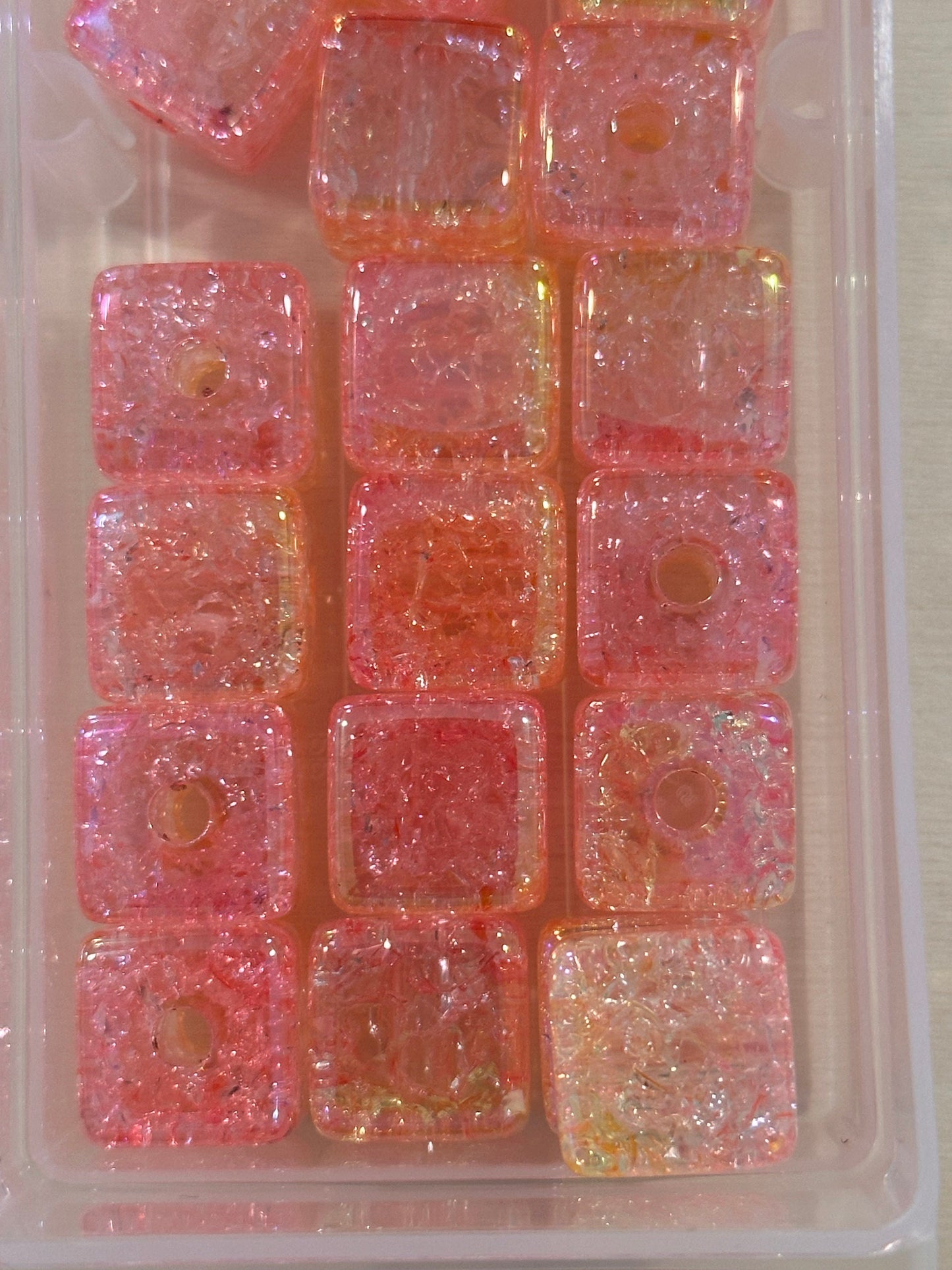 Pink crackle cubed shaped/Ten (10) beads included/ Bead/ beadable pen/ keychain bead/ cube bead/