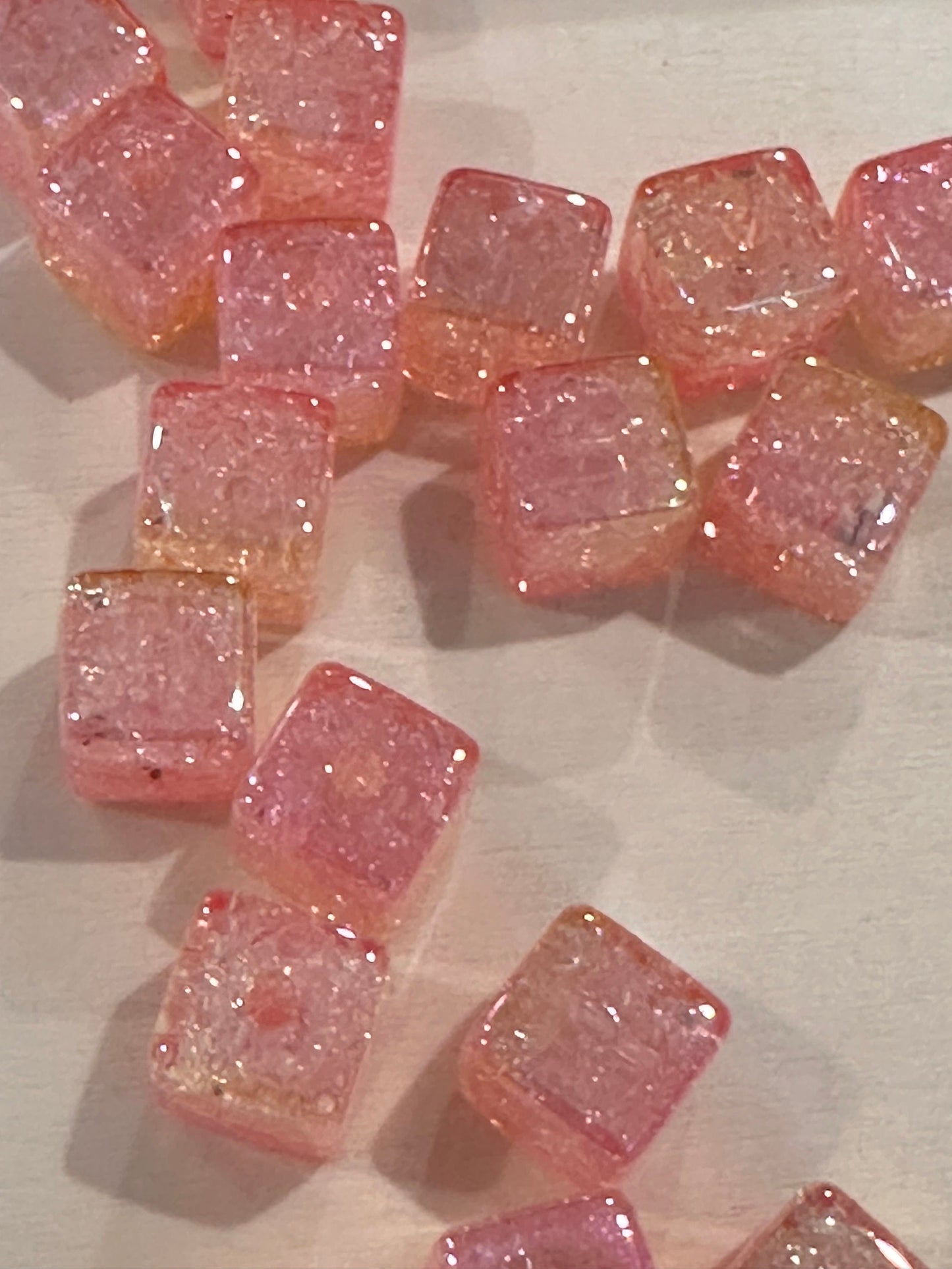 Pink crackle cubed shaped/Ten (10) beads included/ Bead/ beadable pen/ keychain bead/ cube bead/