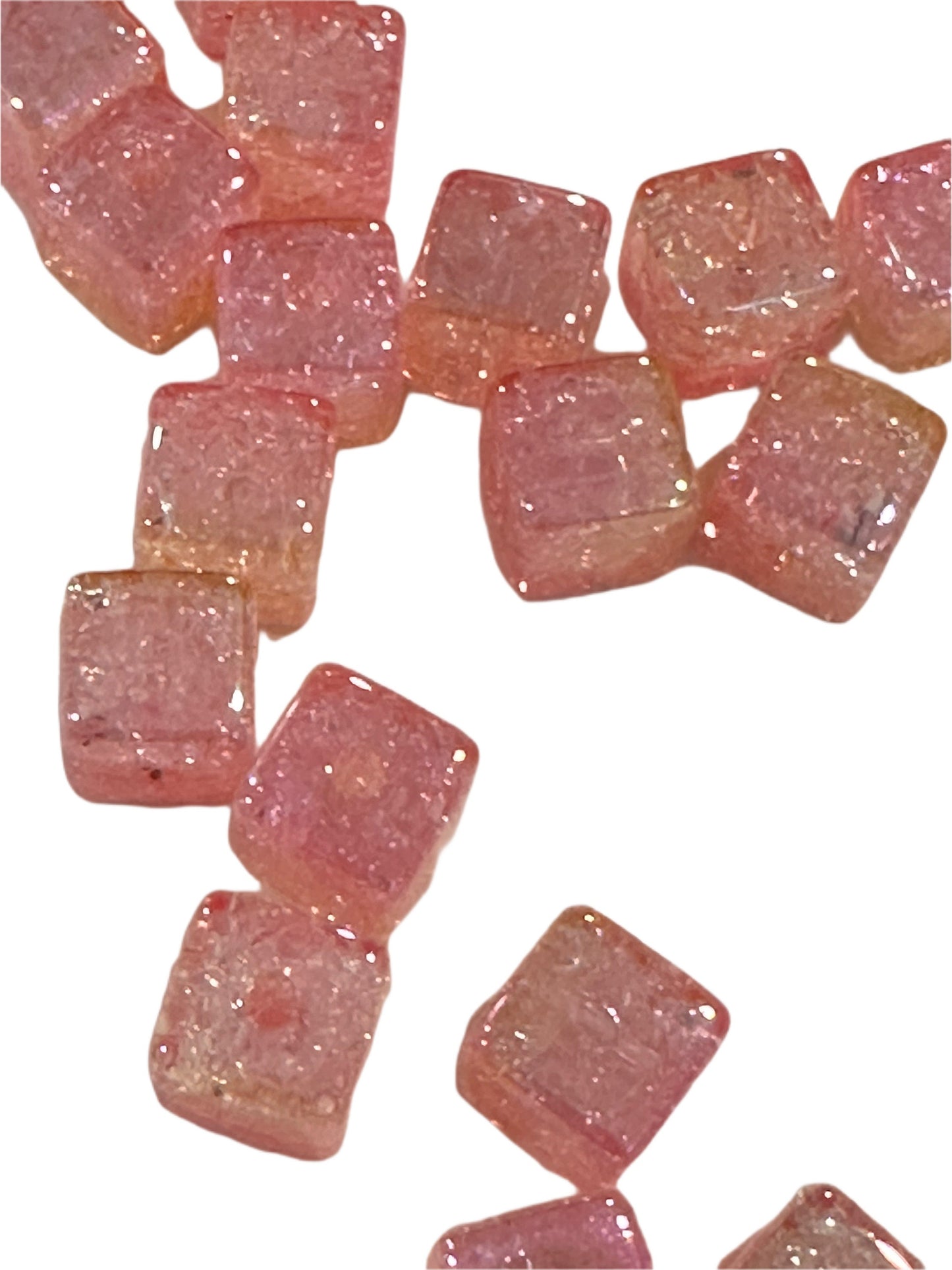 Pink crackle cubed shaped/Ten (10) beads included/ Bead/ beadable pen/ keychain bead/ cube bead/