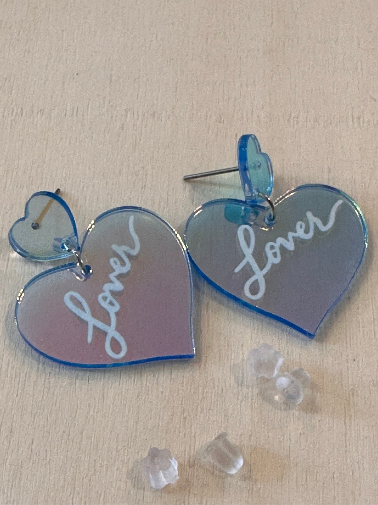 Taylor Swift acrylic laser cut earrings that say Lover/ Swiftie/ jewelry