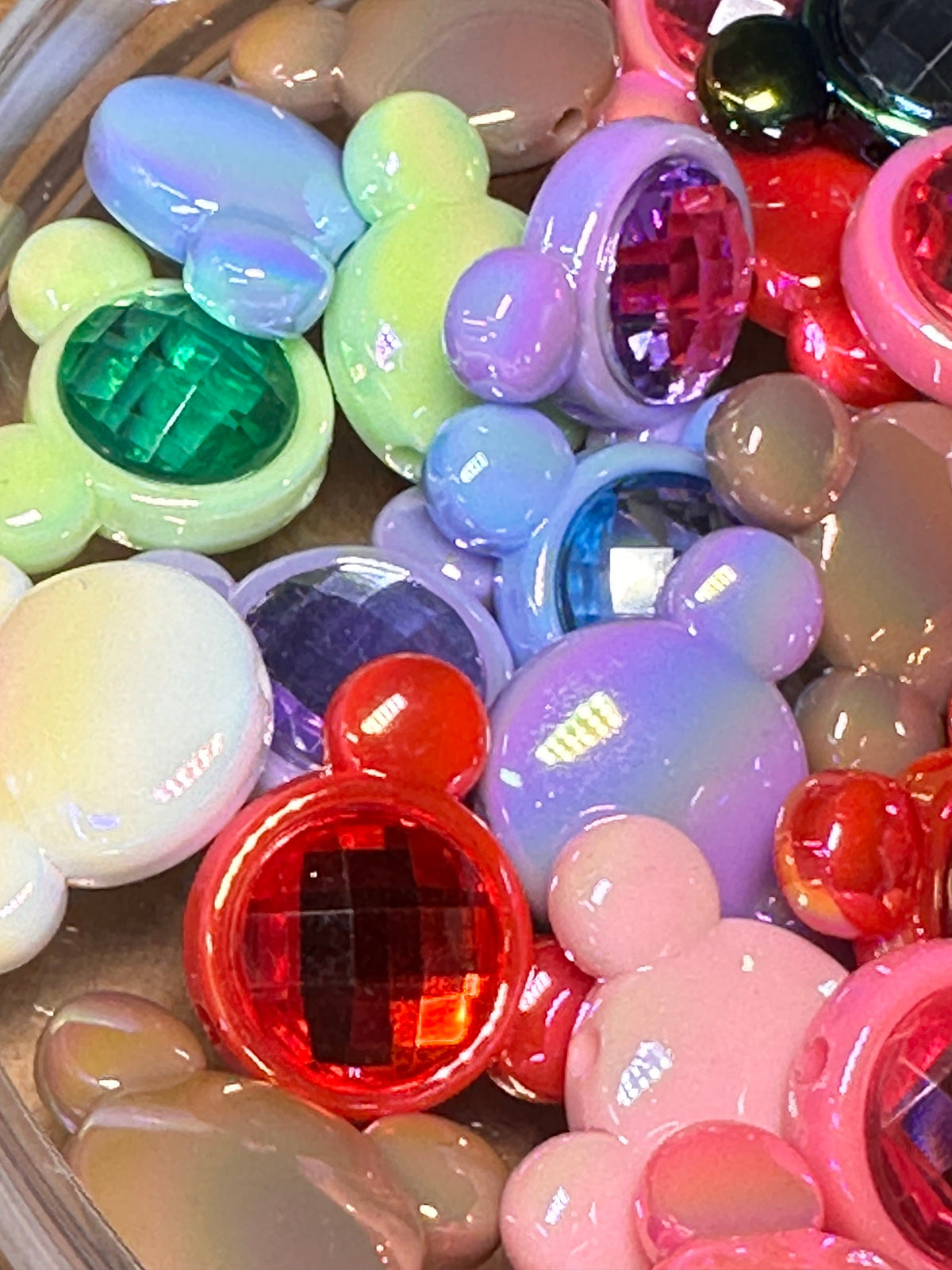 Design beads with faux rhinestone centers/ beadable pen/ keychain bead//ten (10) colorful beads included
