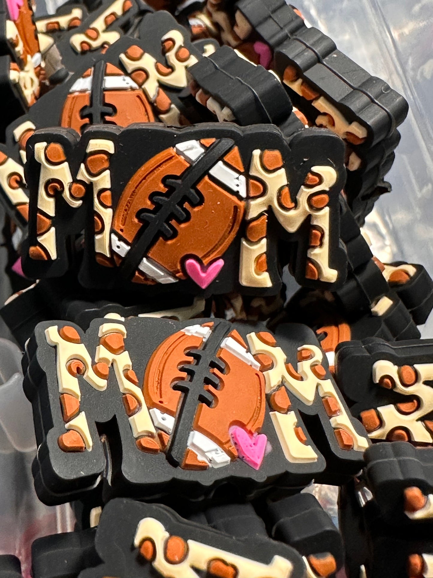 Football Mom/ Focal Bead/ beadable pen/ Silicone bead/ keychain bead/ leopard print/ Two beads included
