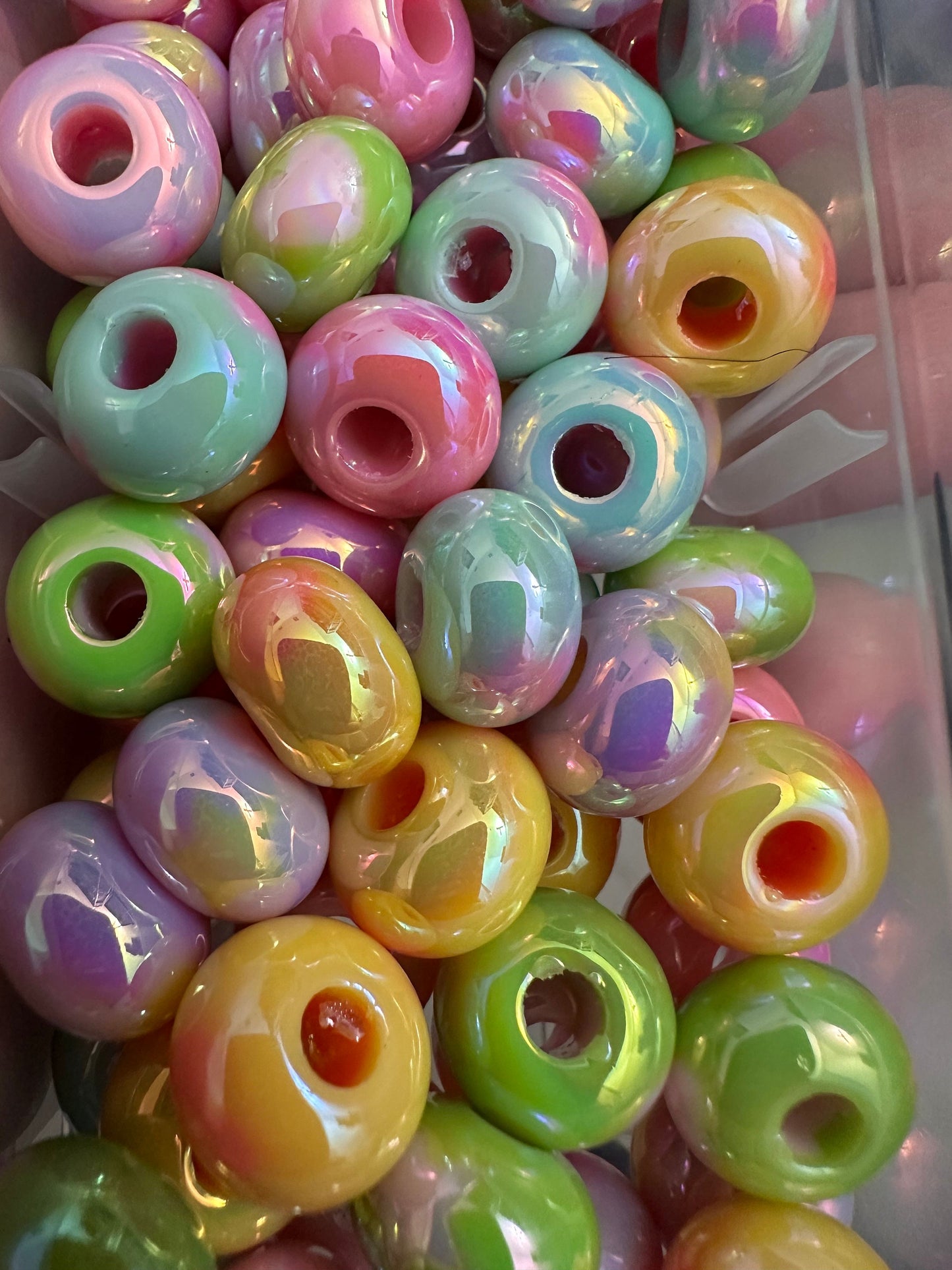 Hearts and stars design spacer beads/ beadable pen/ acrylic bead/ keychain bead/ Ten (10) beads included/ hole top to bottom/ designs on sides of beads