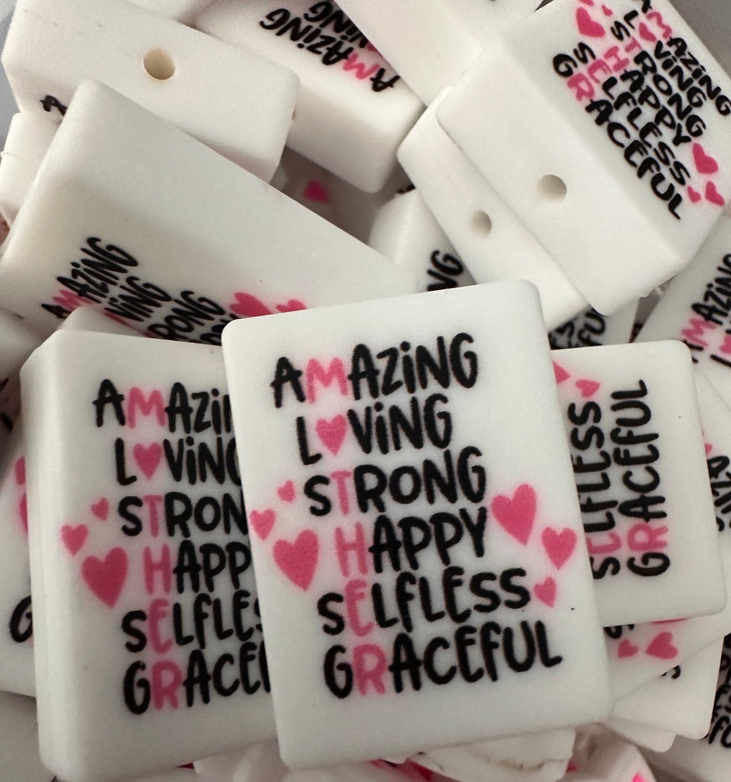 Mom Mother Focal Bead/ beadable pen/ Silicone bead/ mother/ keychain bead/ square shaped/ Mothers Day