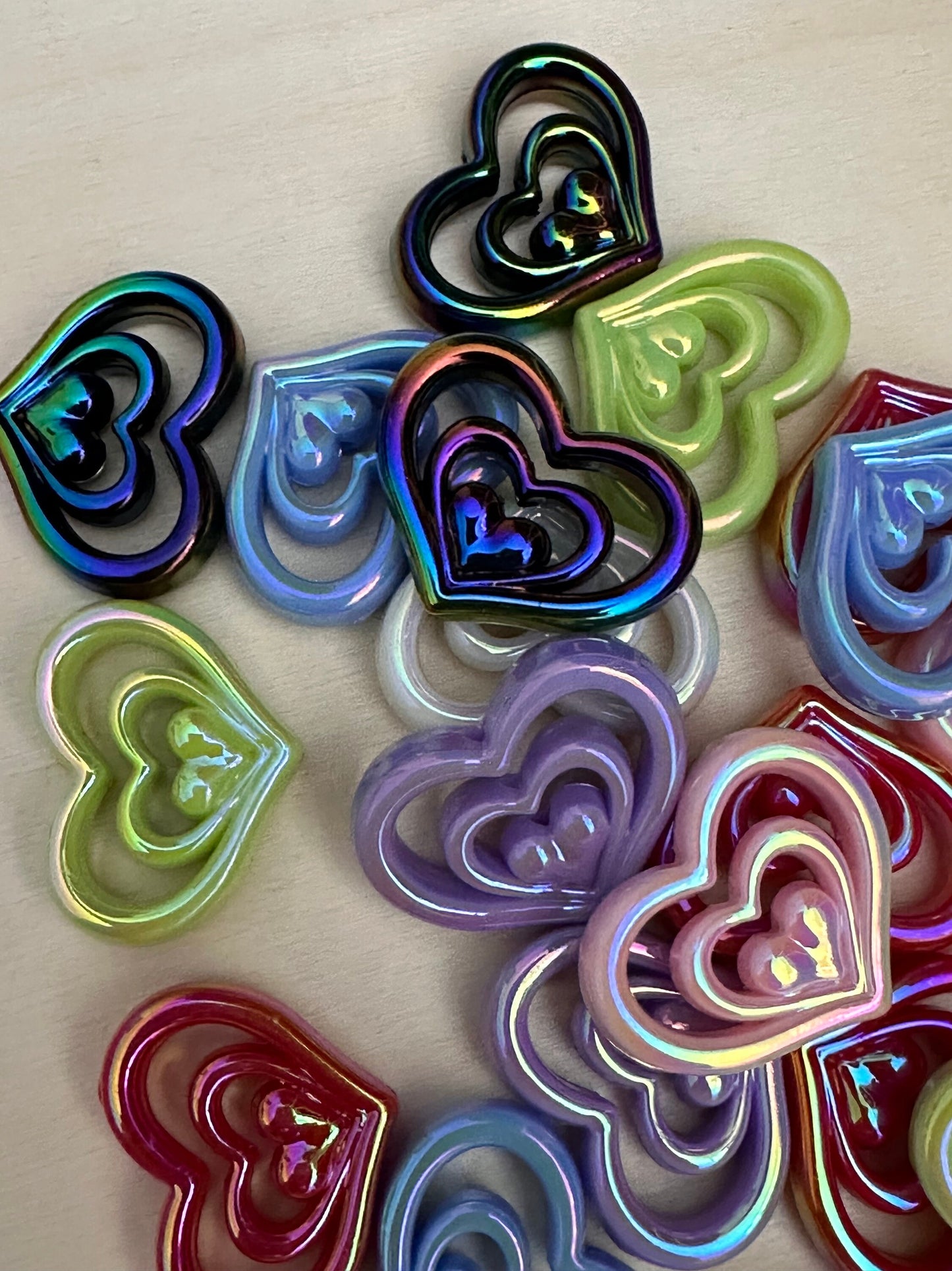 Acrylic triple heart shaped beads/ Ten (10) Beads/ beadable pen/ keychain bead/ Valentines Day bead/ Love/ heart