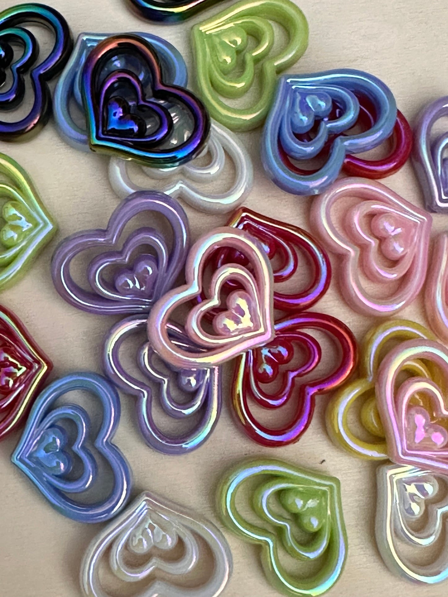 Acrylic triple heart shaped beads/ Ten (10) Beads/ beadable pen/ keychain bead/ Valentines Day bead/ Love/ heart