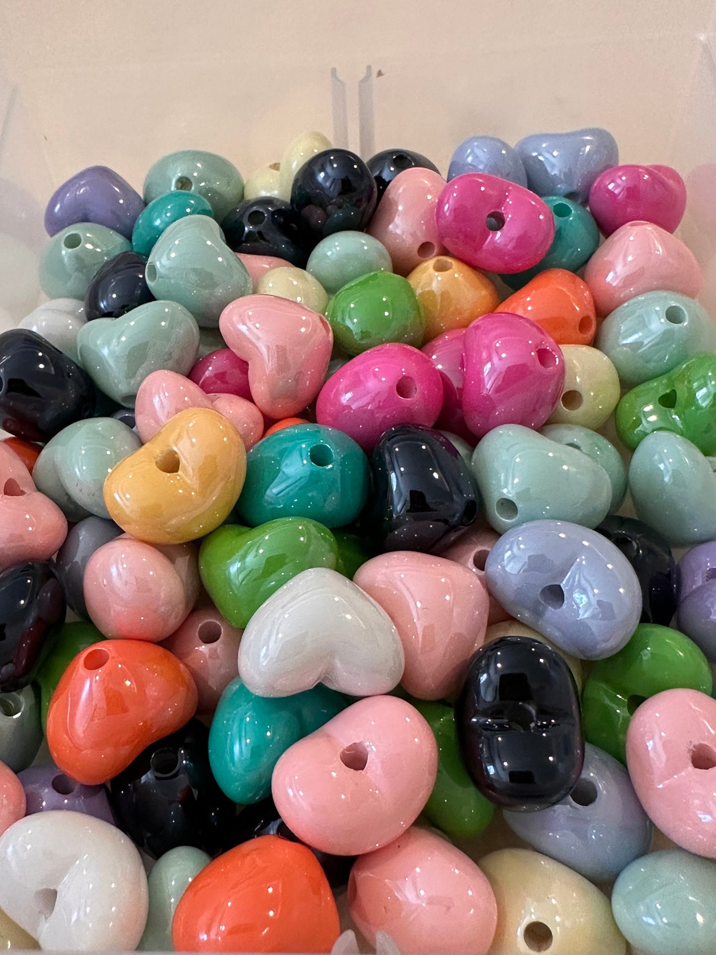 Heart beads/ Mixed colors of loose acrylic beads/pen beading/jewelry DIY/Ten (10) hearts included