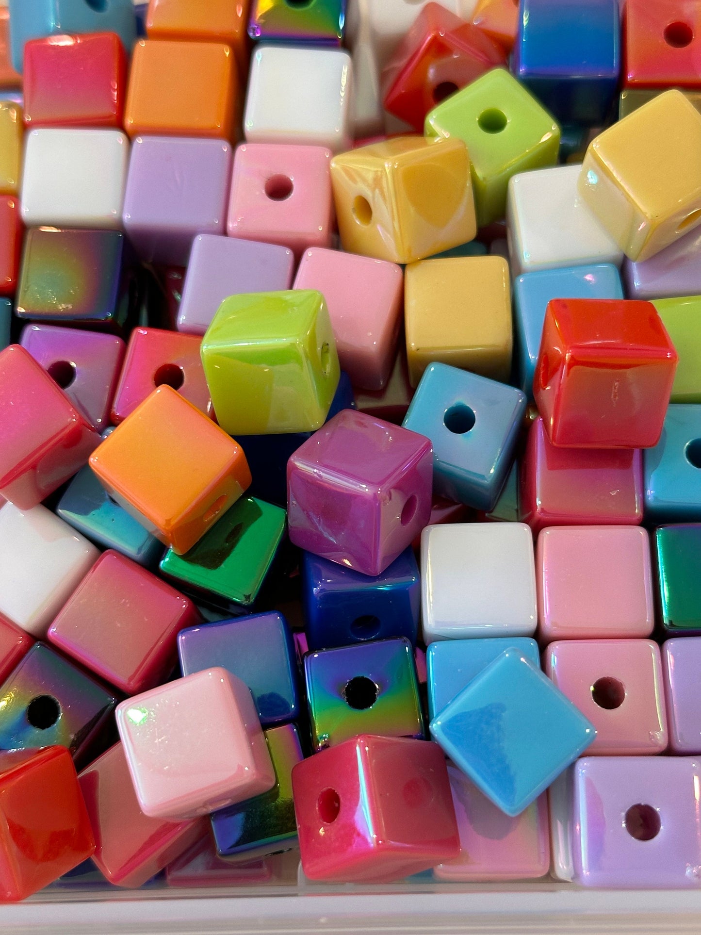 Acrylic assorted color cubed shaped/beadable pen/ keychain bead/square bead/ 10 beads included