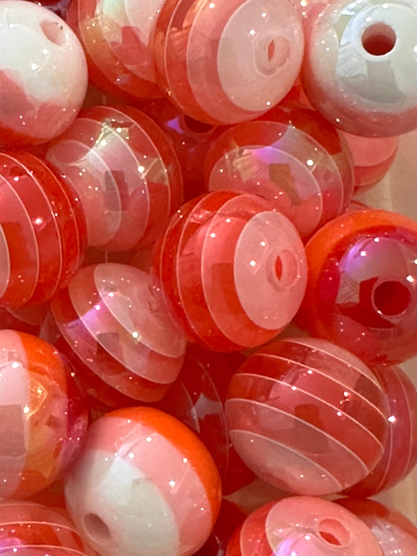 Acrylic striped pinks and white beads included/ striped Bead/ beadable pen/ keychain bead/16 mm/10 beads included
