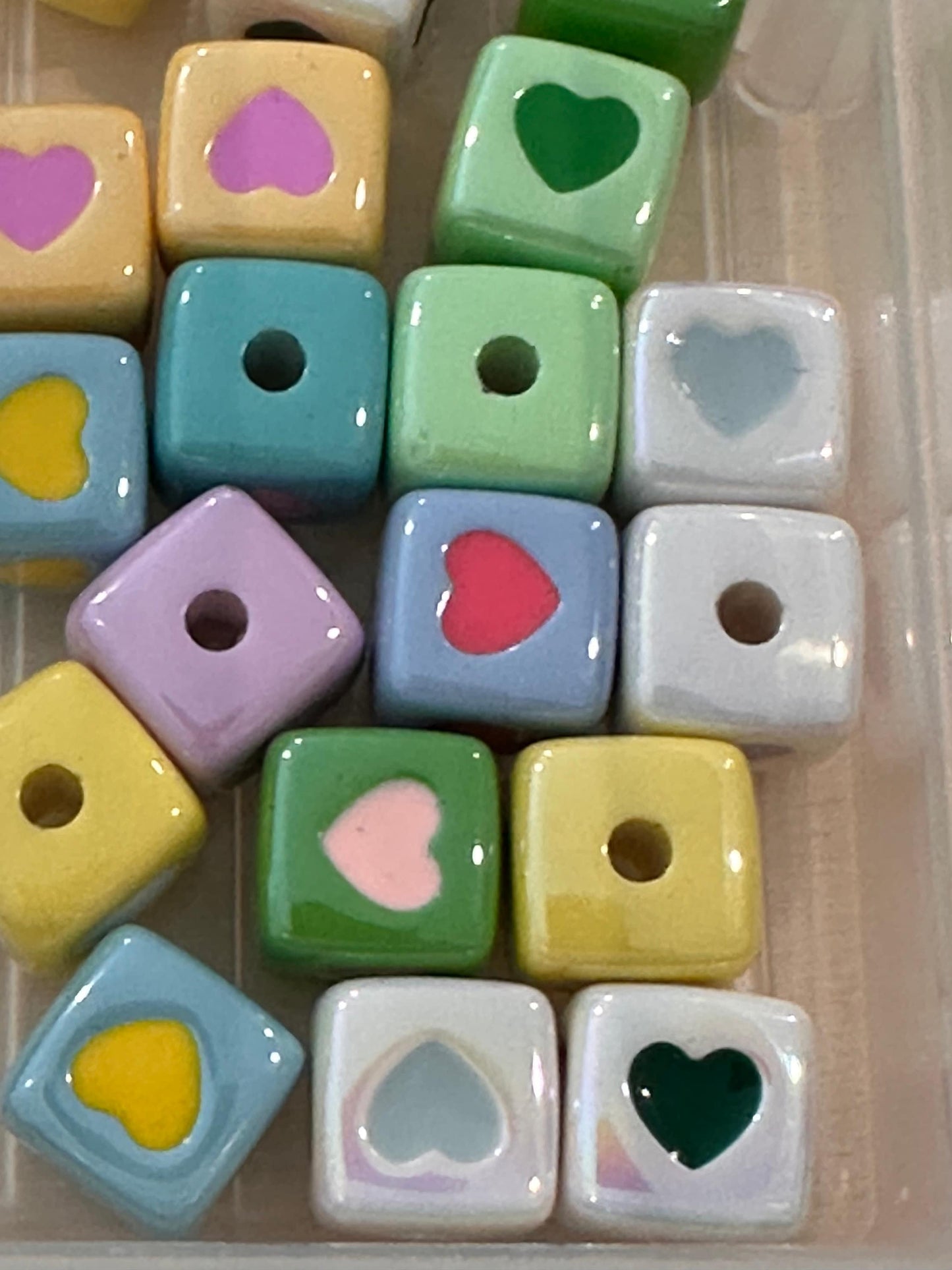 Ten (10) acrylic assorted color cubed shaped beads included/ heart cube Bead/ beadable pen/ keychain bead/square bead/medium size cube 14mm
