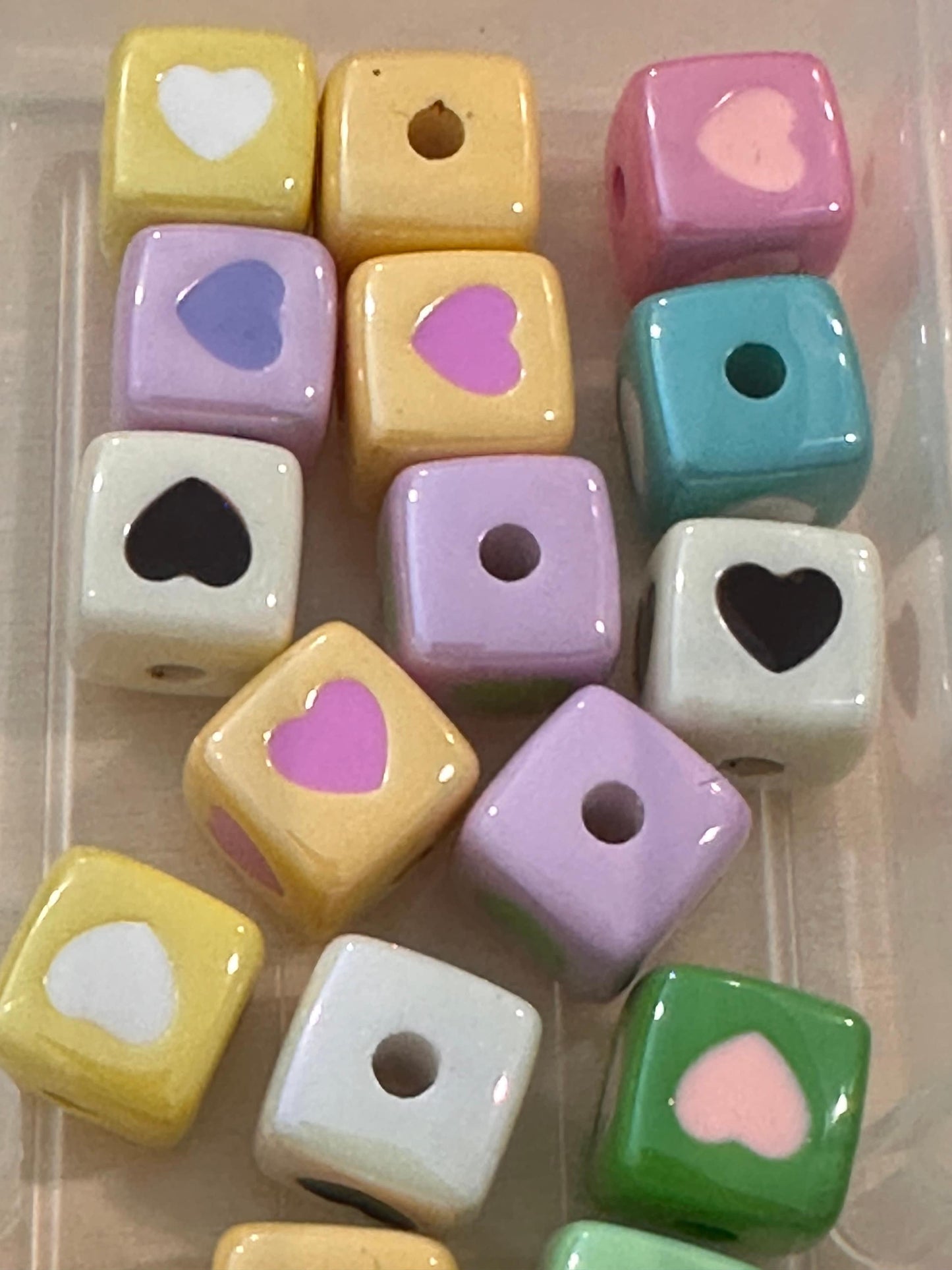 Ten (10) acrylic assorted color cubed shaped beads included/ heart cube Bead/ beadable pen/ keychain bead/square bead/medium size cube 14mm