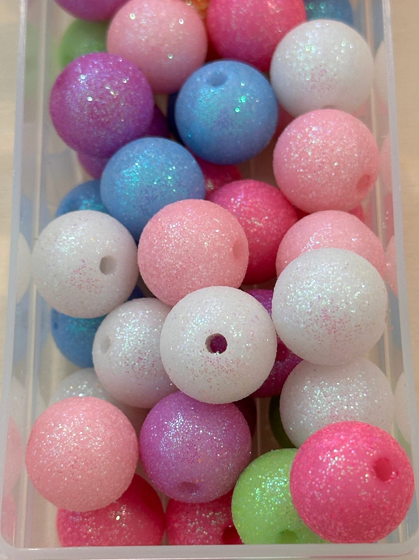 Ten (10) acrylic assorted color beads included/ glitter Bead/ beadable pen/ keychain bead/round 16mm bead/Color mix beads