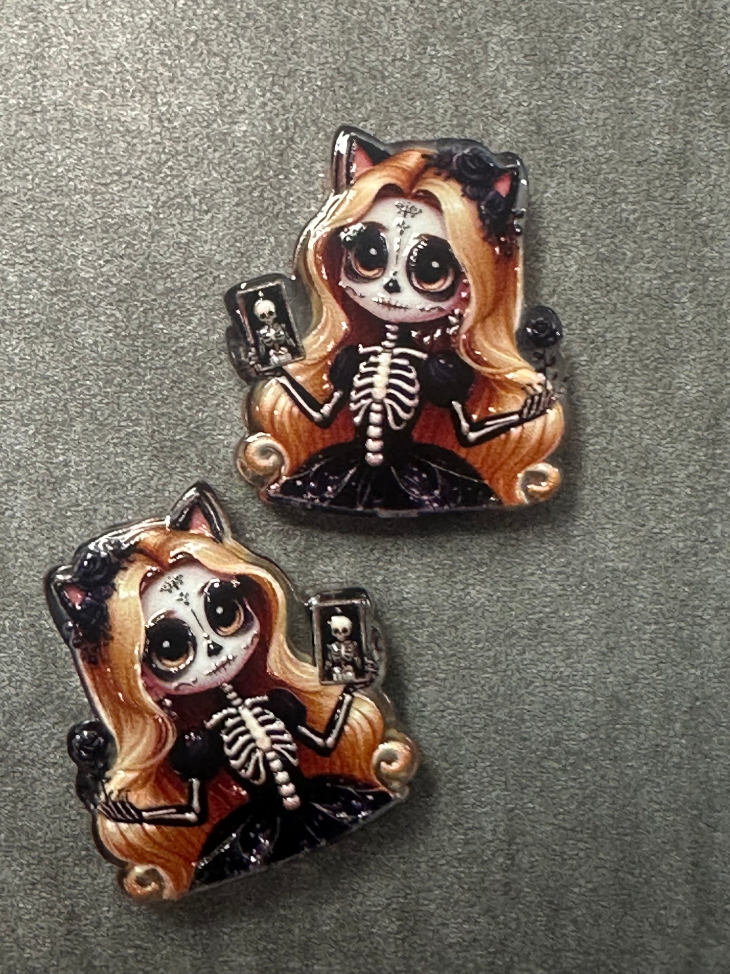 Halloween sugar skull acrylic focal bead- set of 2/ focal bead/ pen beading / keychain bead/ day of the dead